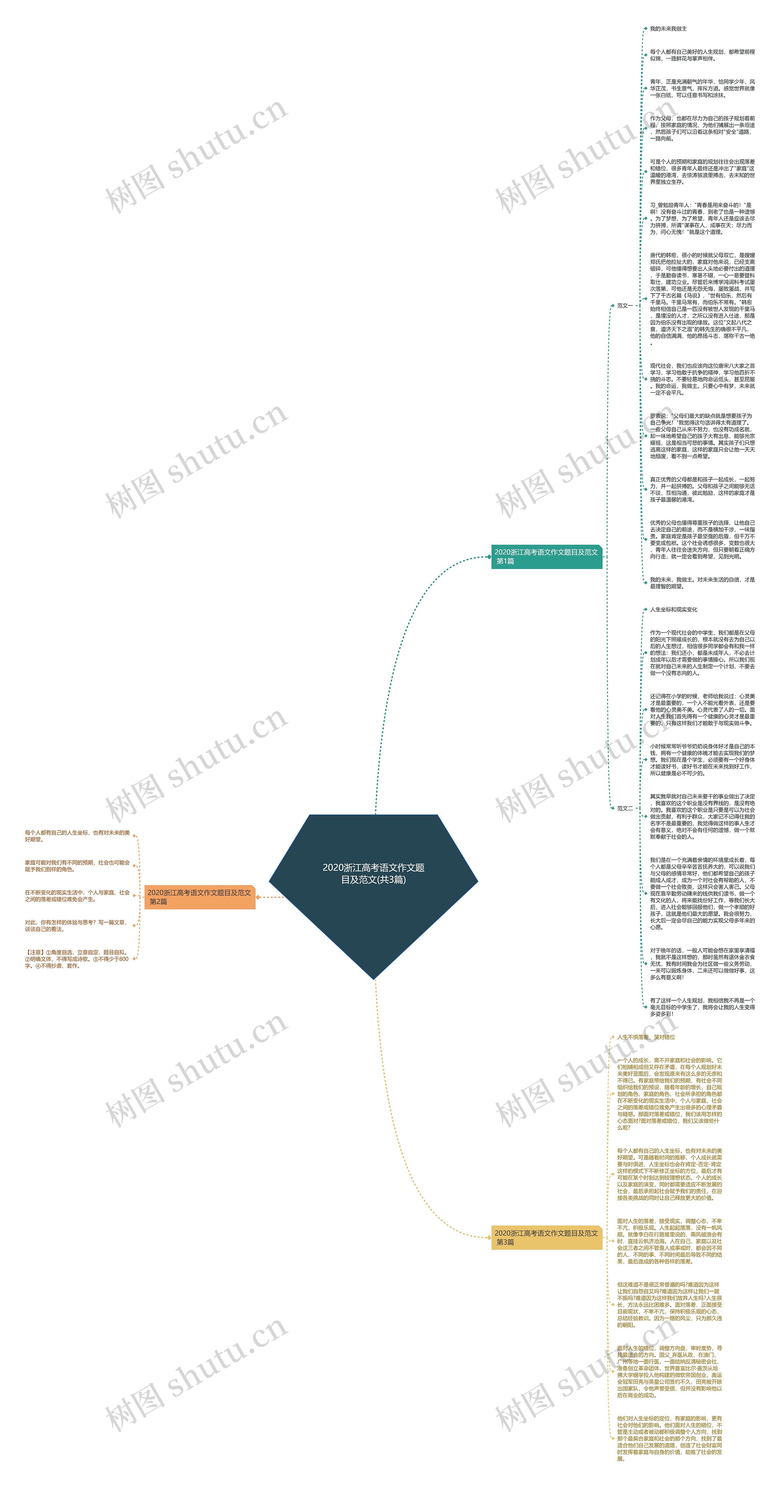 2020浙江高考语文作文题目及范文(共3篇)思维导图