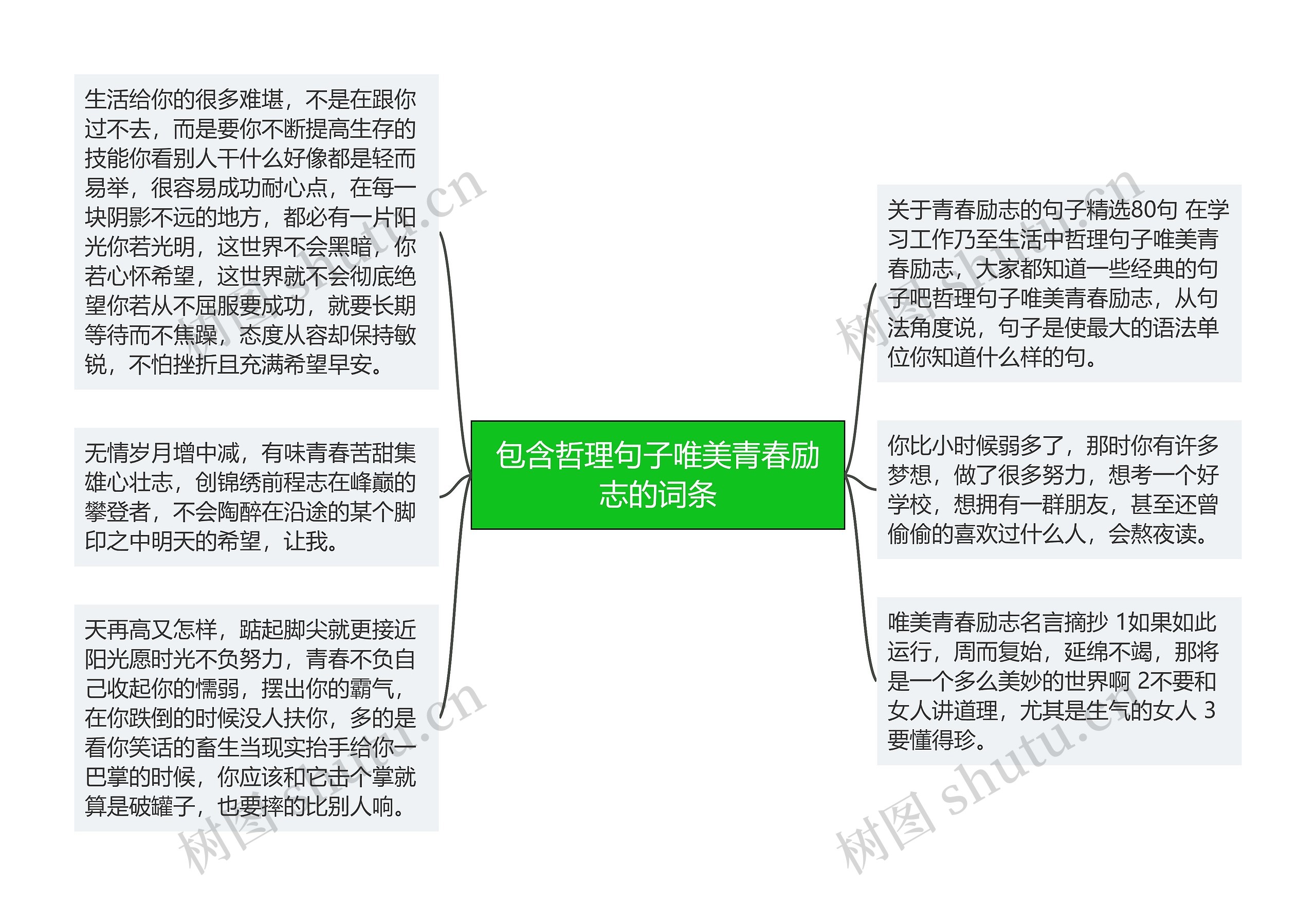 包含哲理句子唯美青春励志的词条思维导图