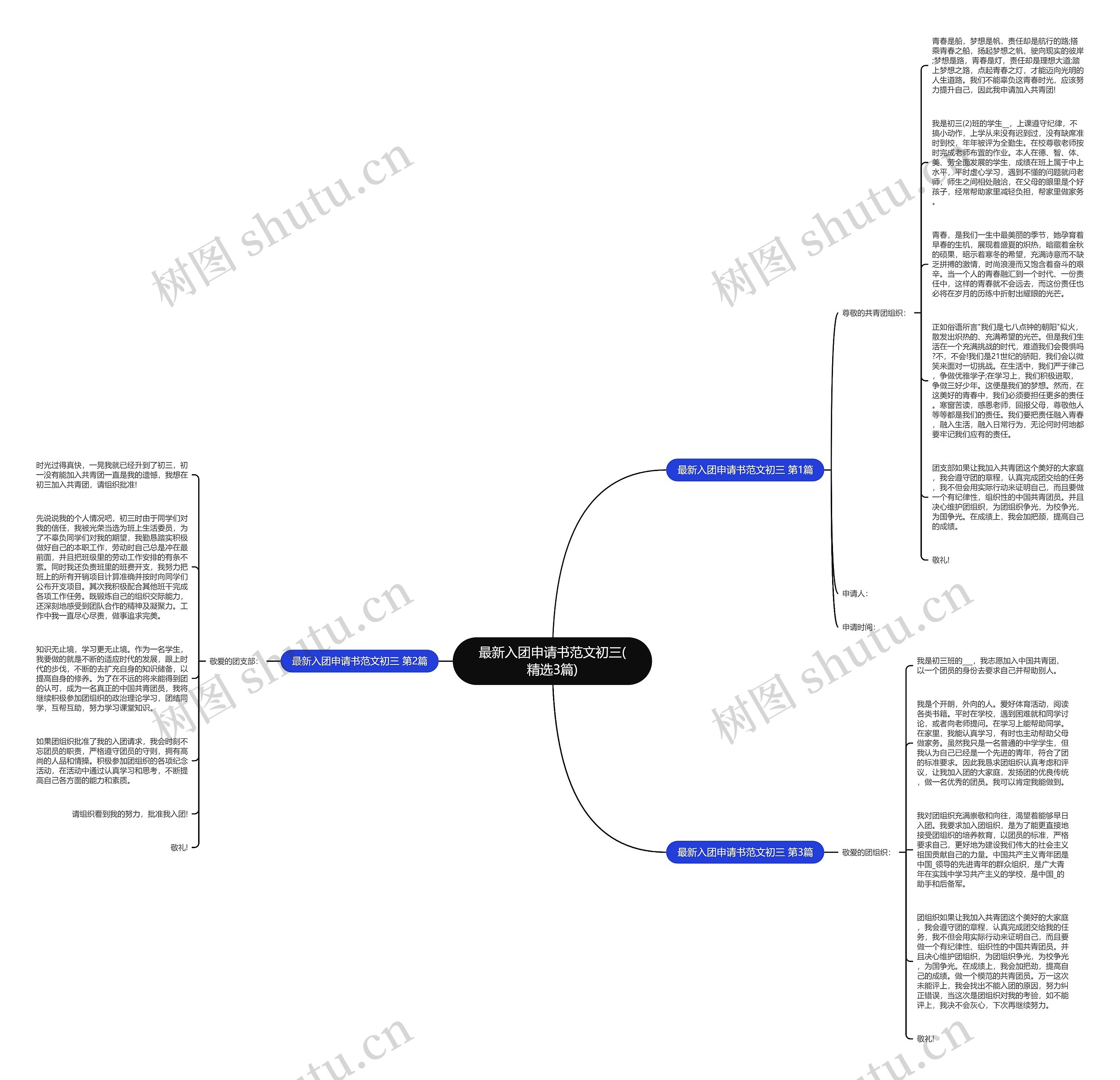 最新入团申请书范文初三(精选3篇)思维导图