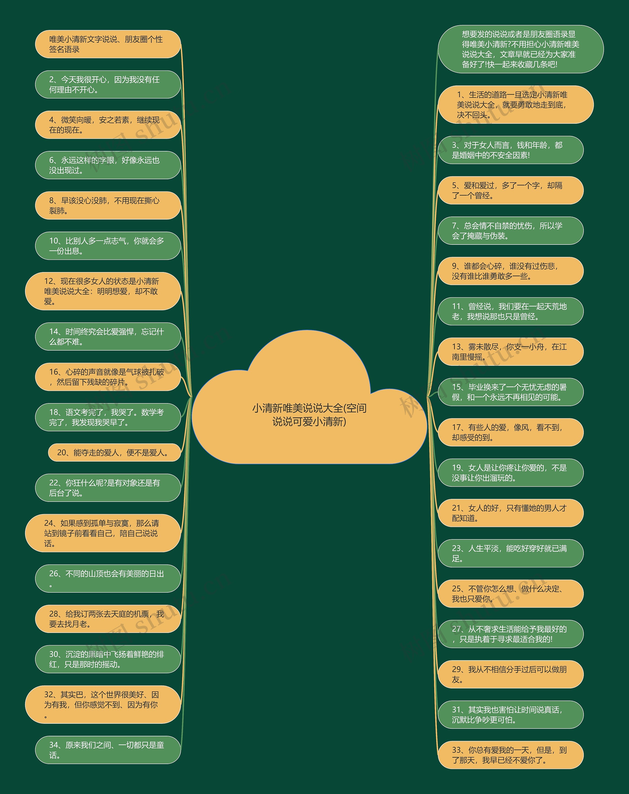 小清新唯美说说大全(空间说说可爱小清新)思维导图