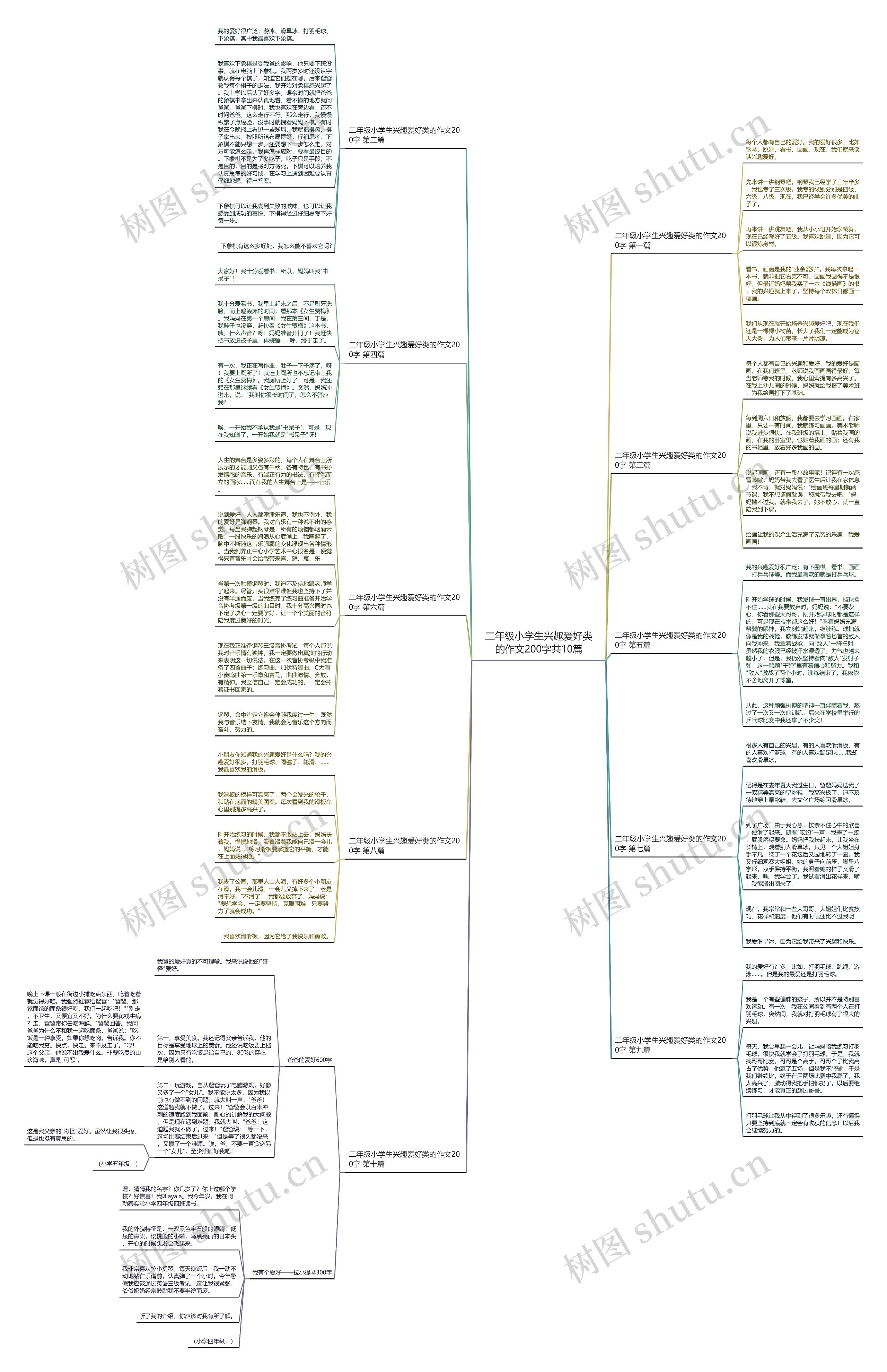 二年级小学生兴趣爱好类的作文200字共10篇思维导图