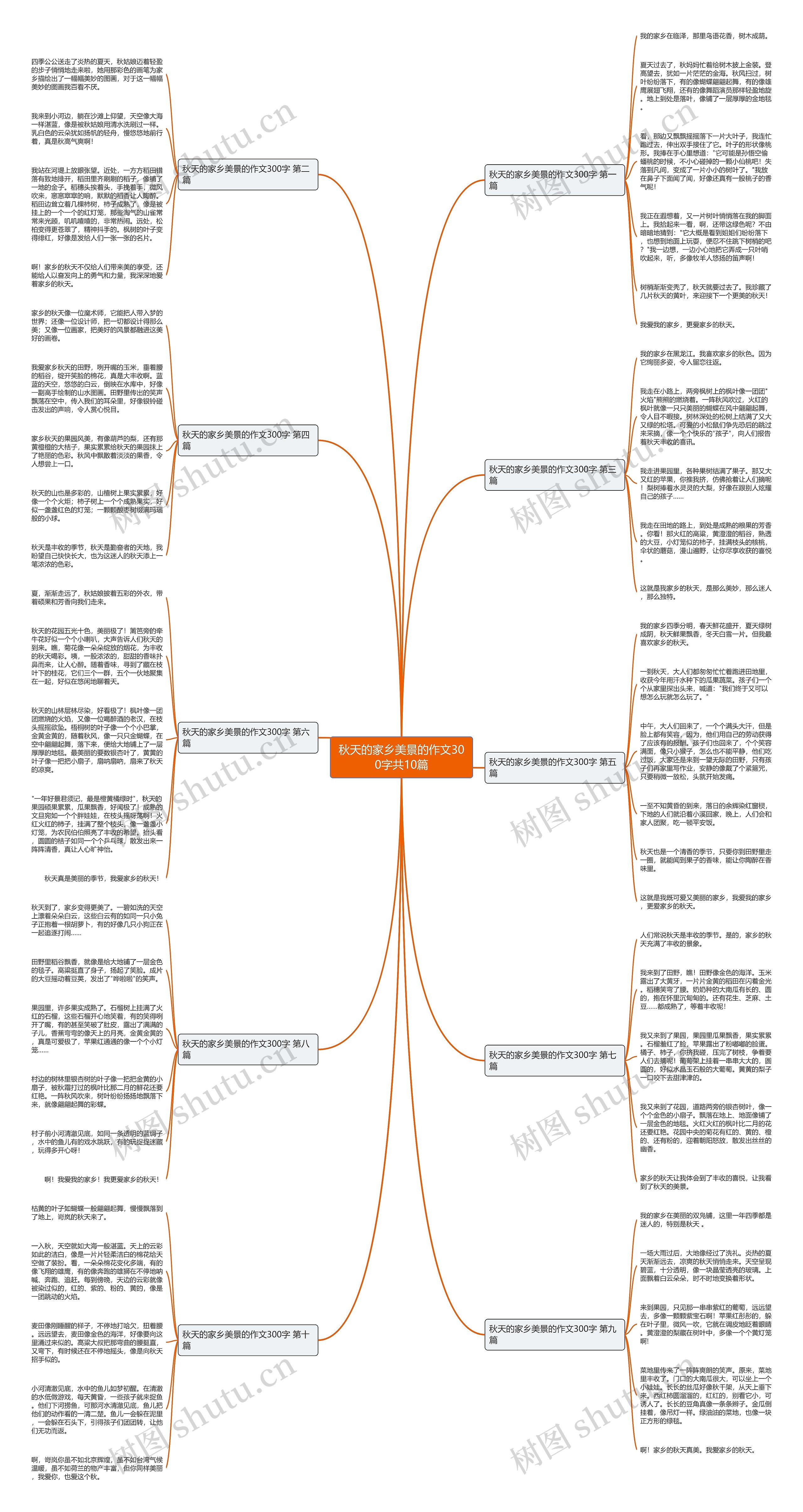 秋天的家乡美景的作文300字共10篇思维导图