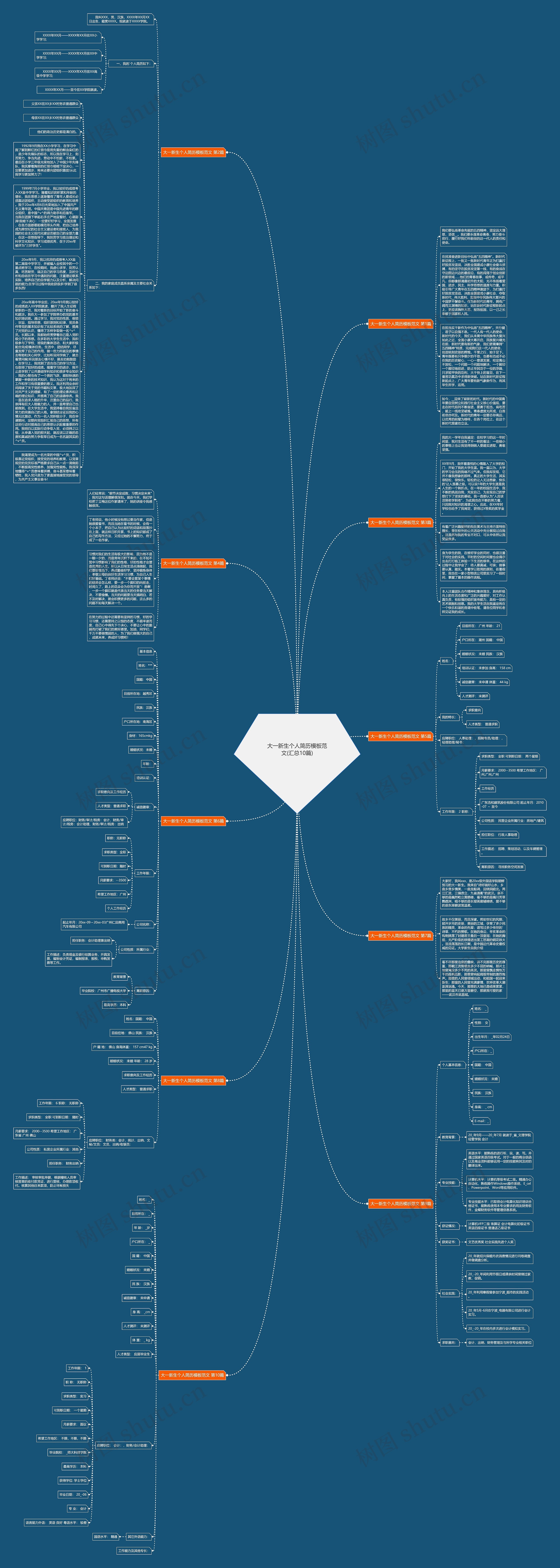 大一新生个人简历范文(汇总10篇)思维导图