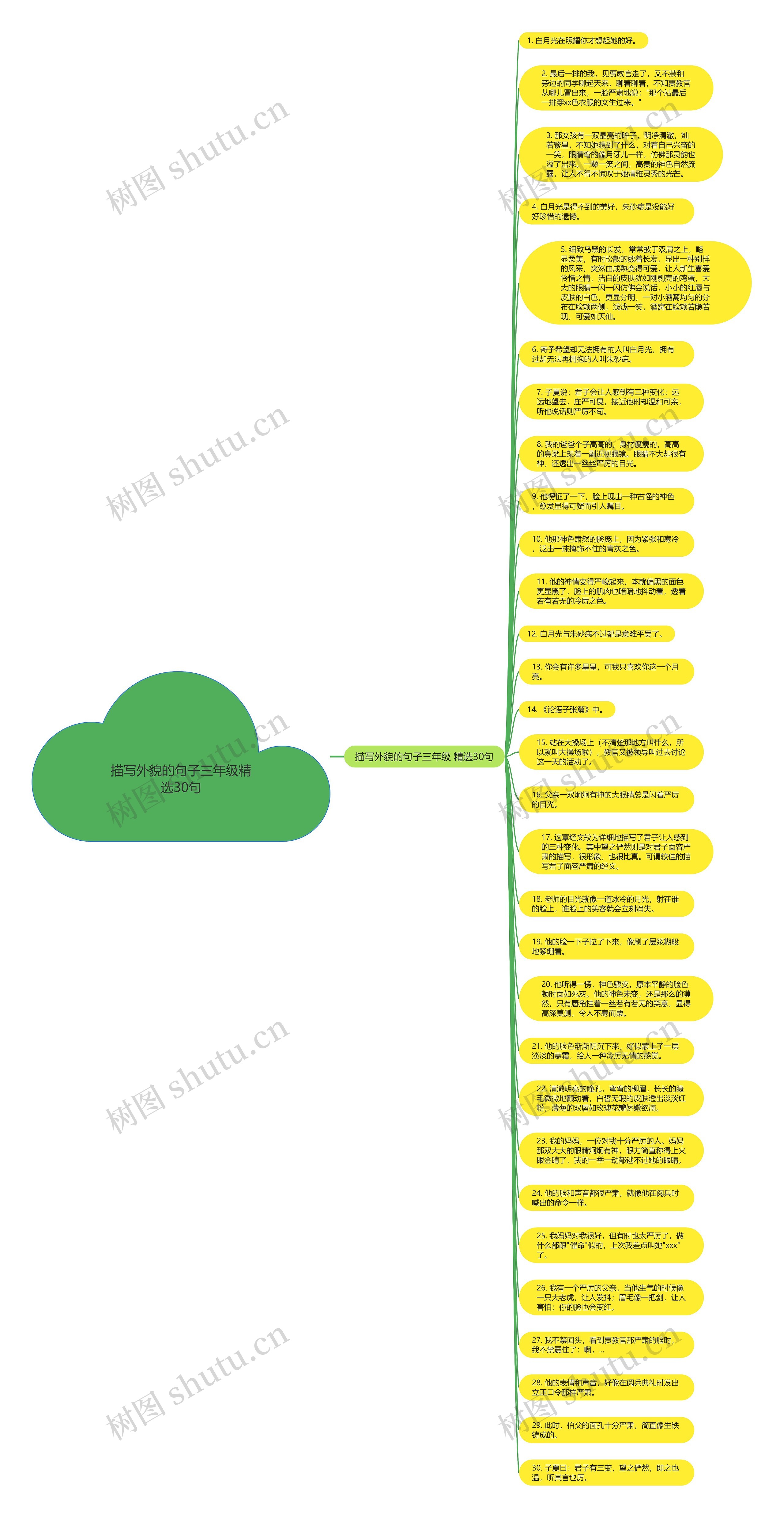 描写外貌的句子三年级精选30句思维导图
