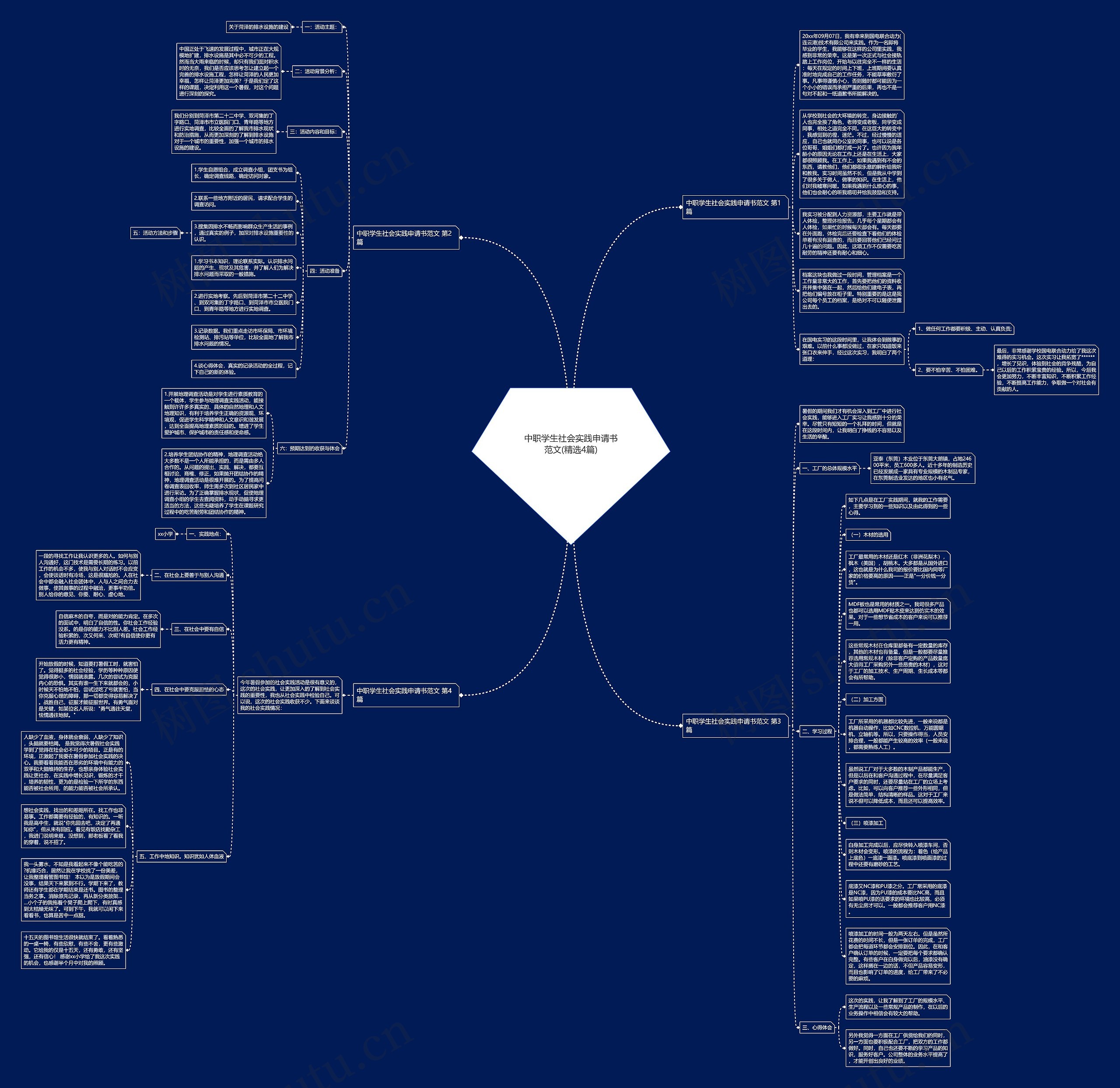 中职学生社会实践申请书范文(精选4篇)思维导图