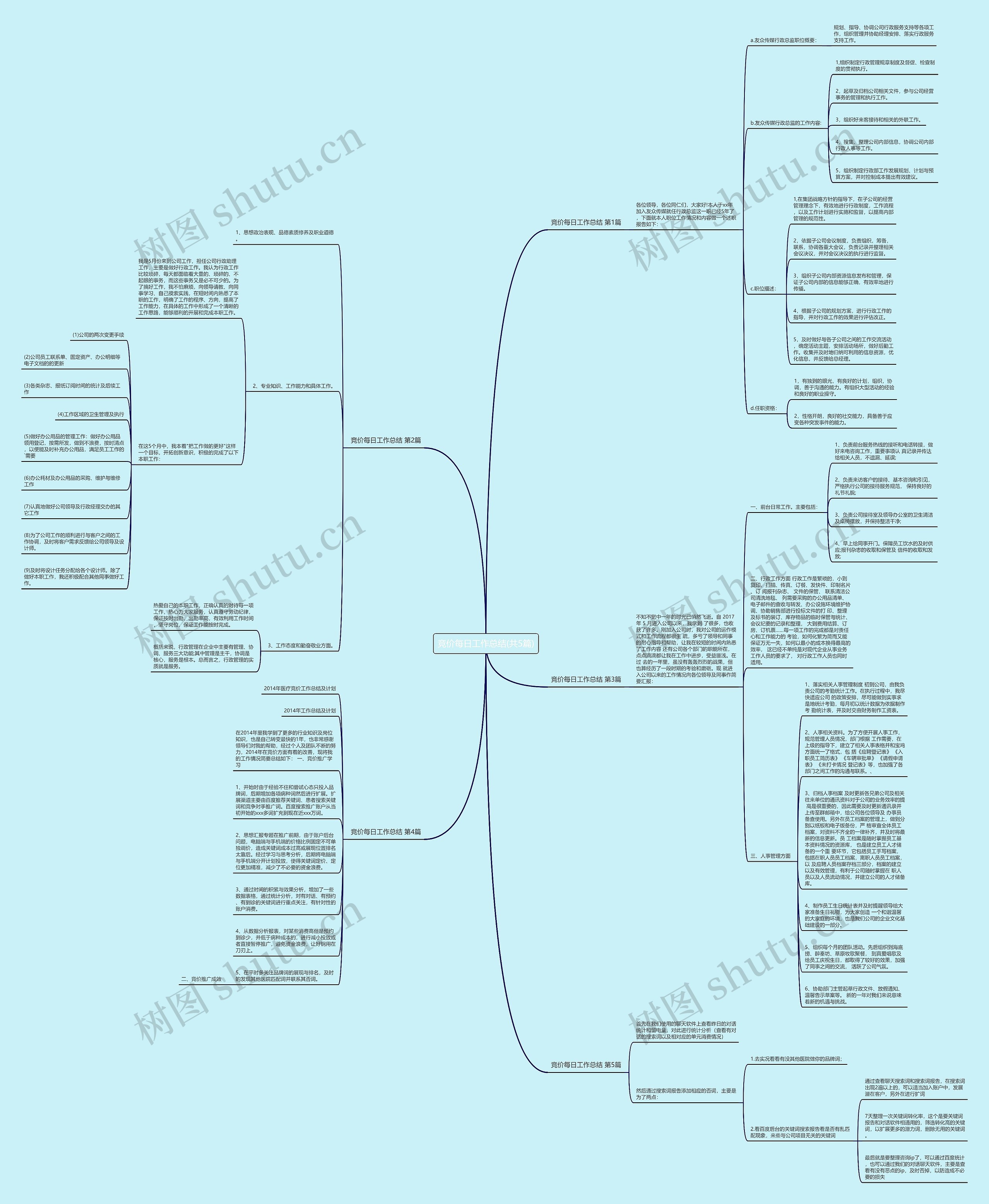 竞价每日工作总结(共5篇)思维导图