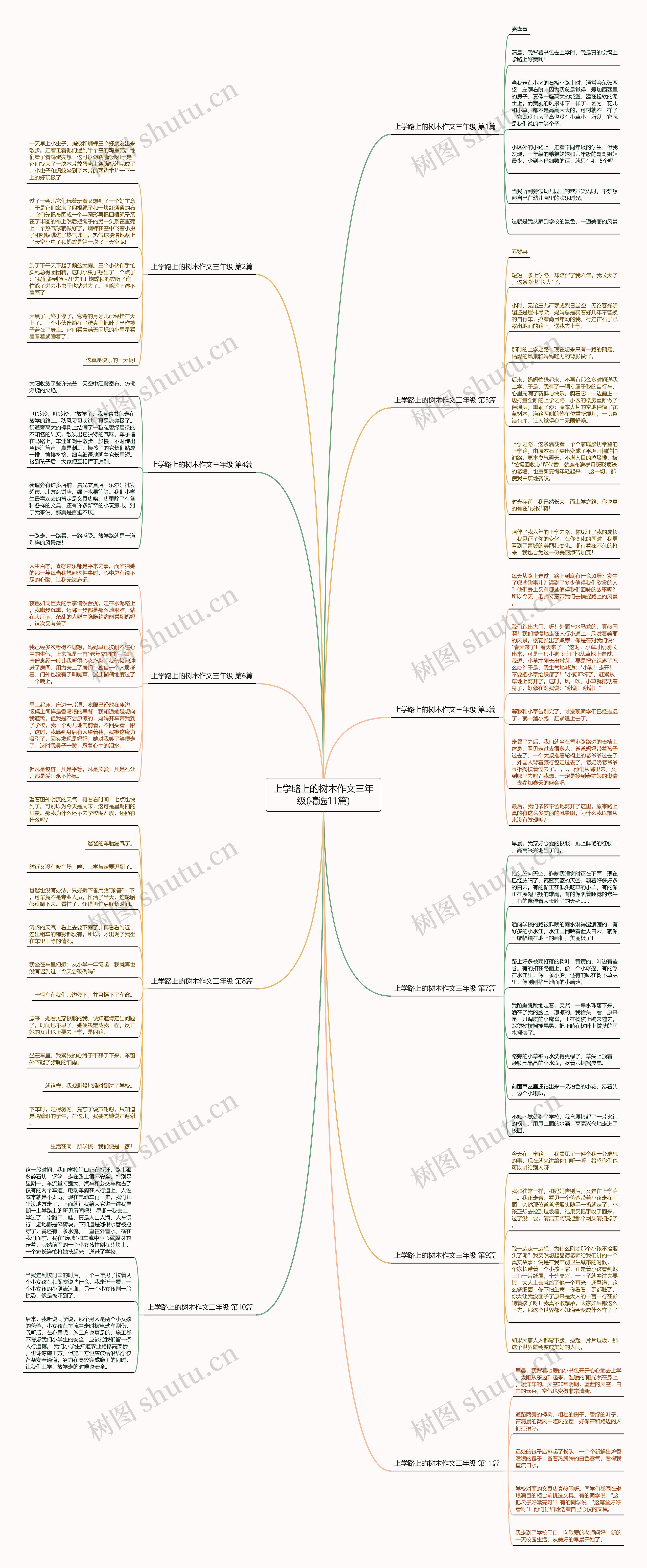 上学路上的树木作文三年级(精选11篇)思维导图