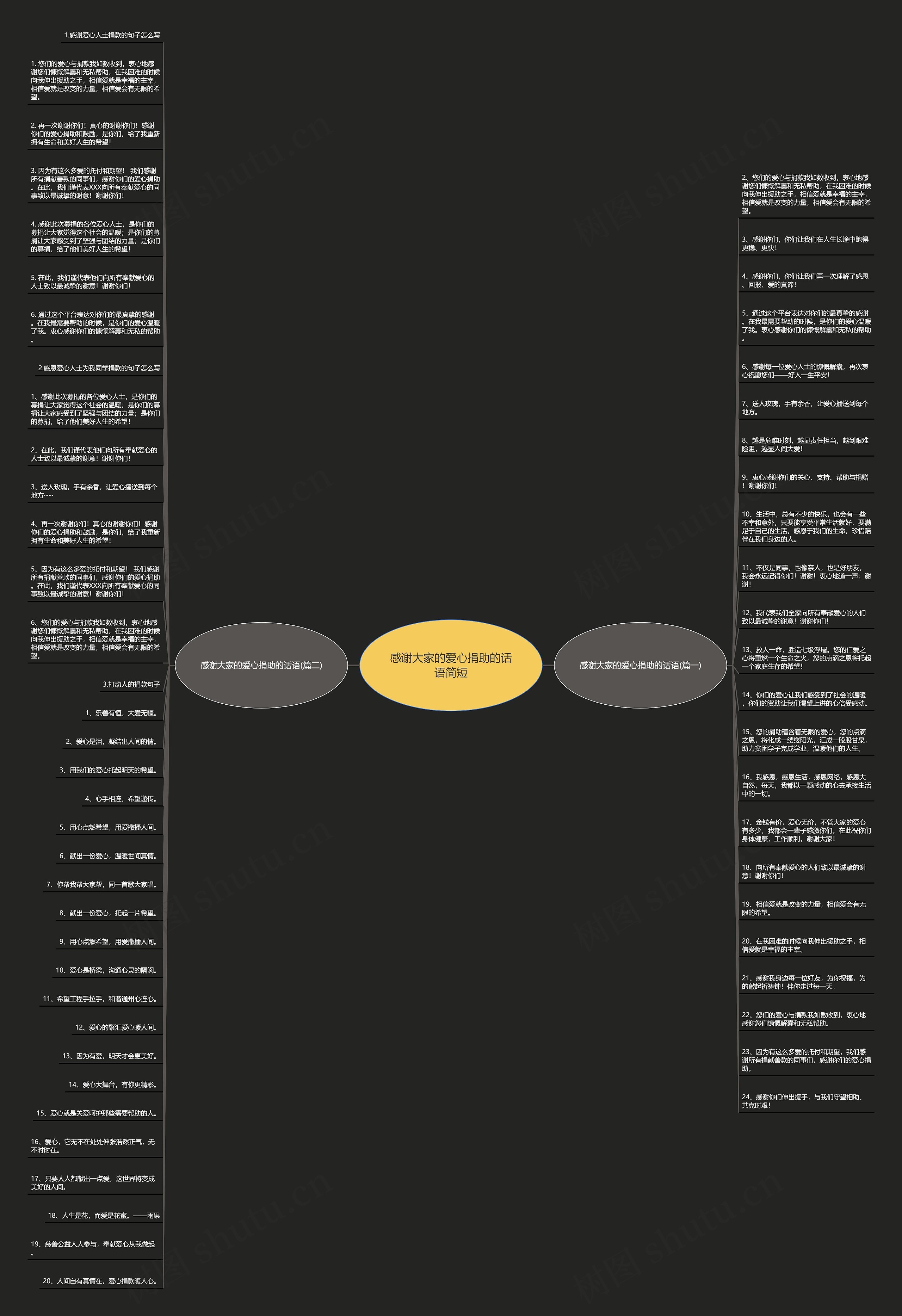 感谢大家的爱心捐助的话语简短思维导图