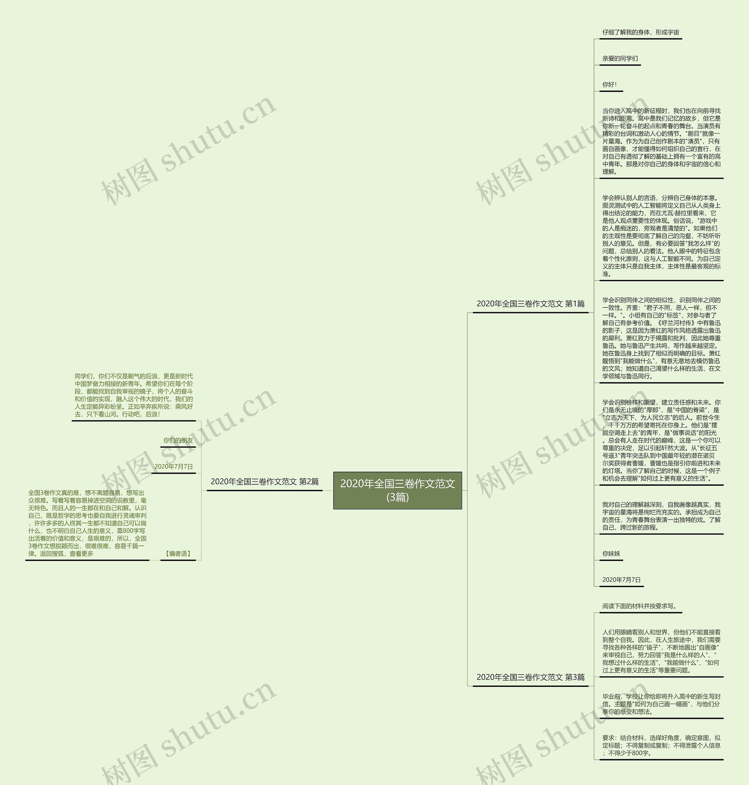 2020年全国三卷作文范文(3篇)思维导图