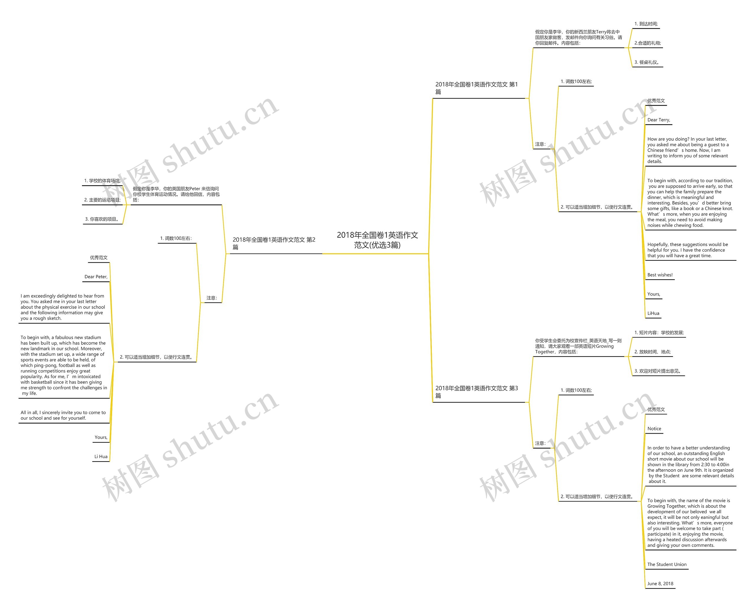 2018年全国卷1英语作文范文(优选3篇)思维导图