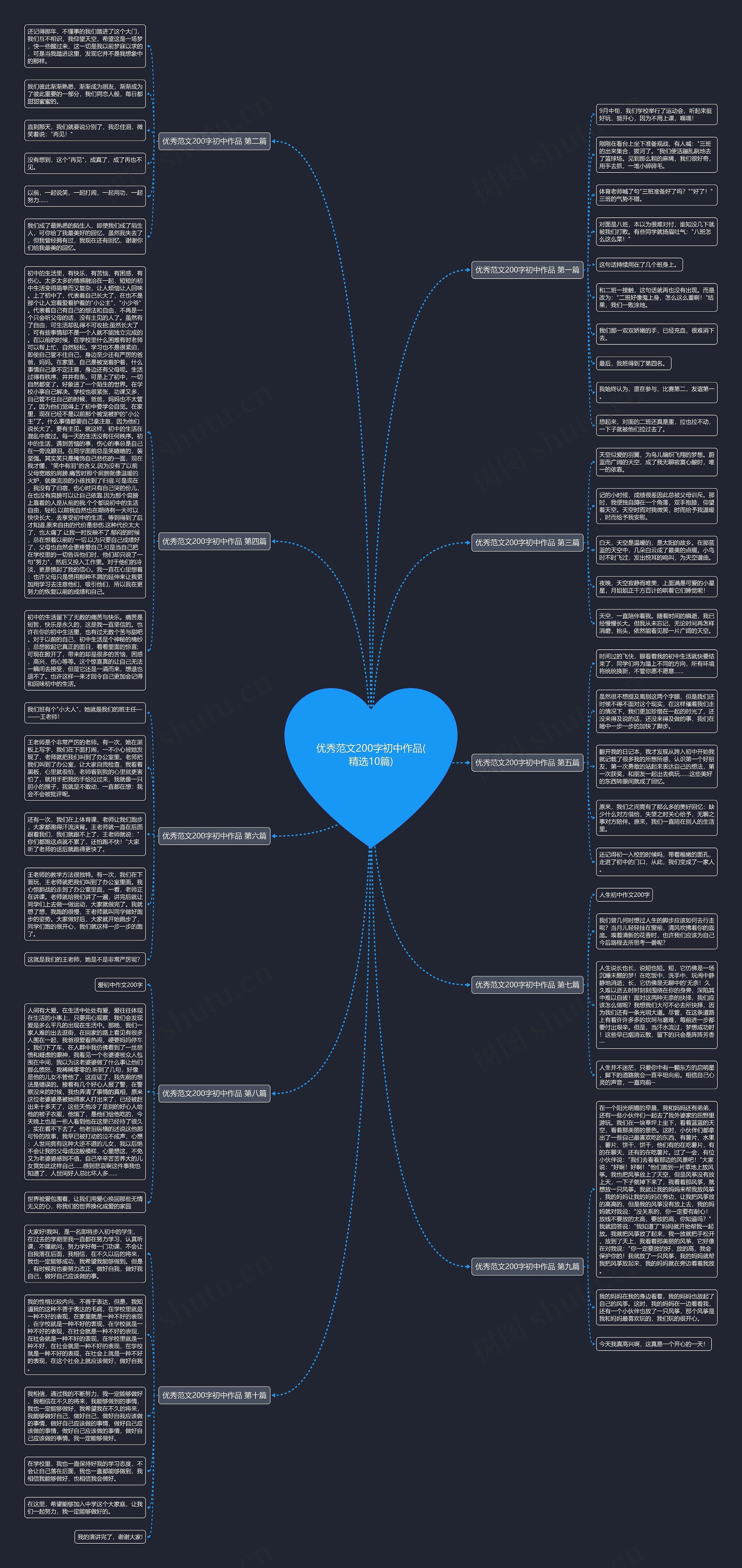 优秀范文200字初中作品(精选10篇)思维导图