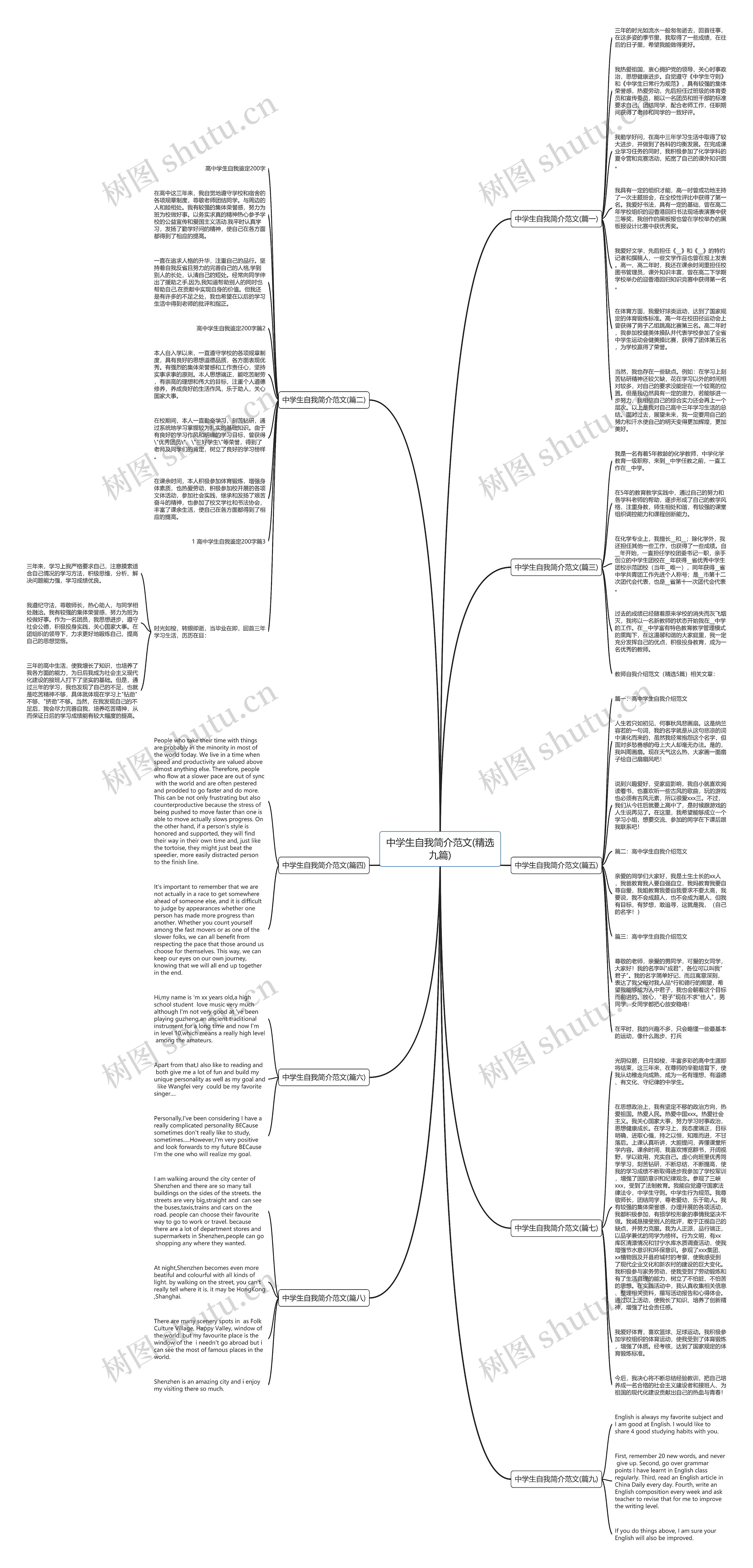中学生自我简介范文(精选九篇)思维导图