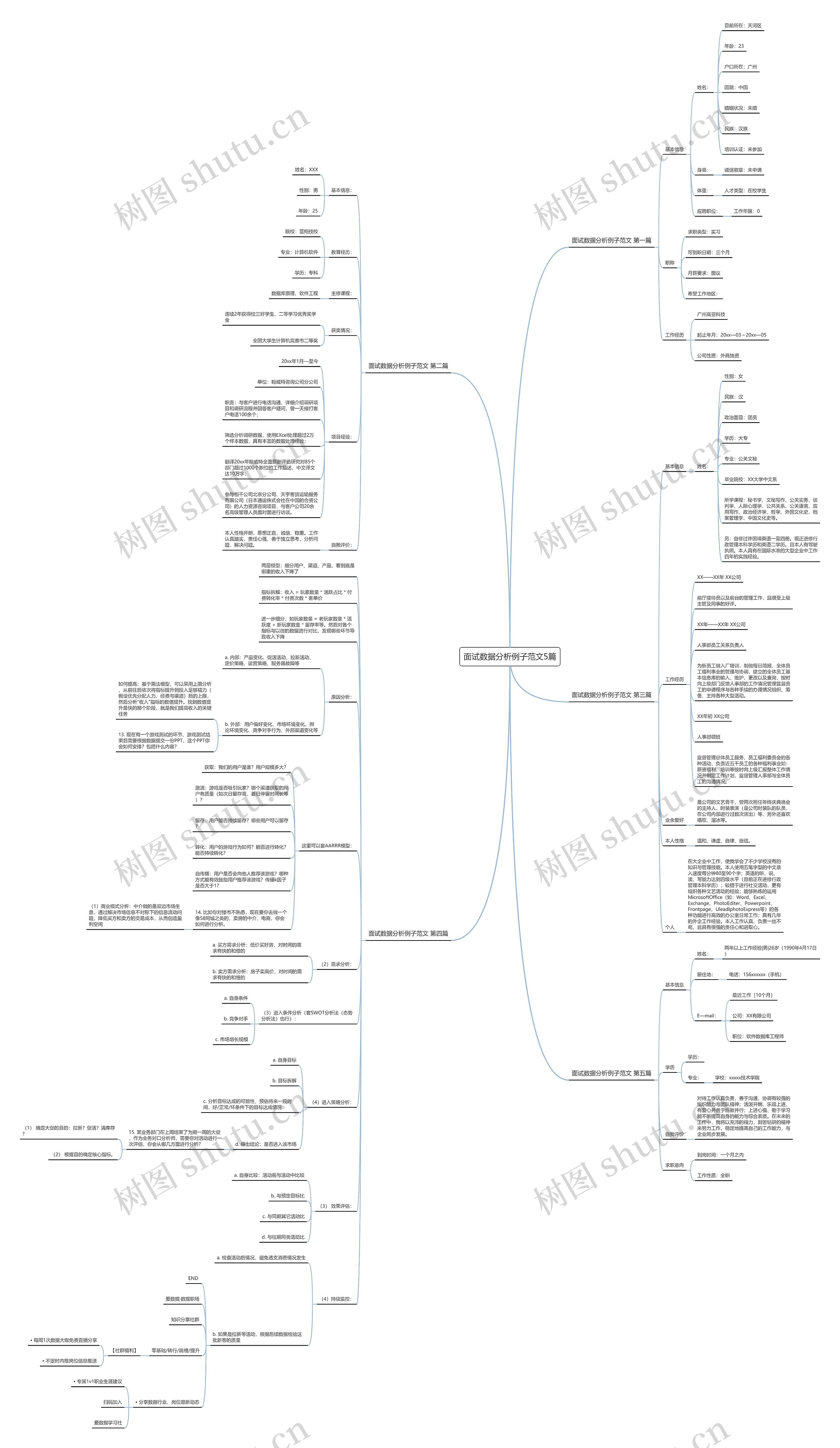 面试数据分析例子范文5篇思维导图