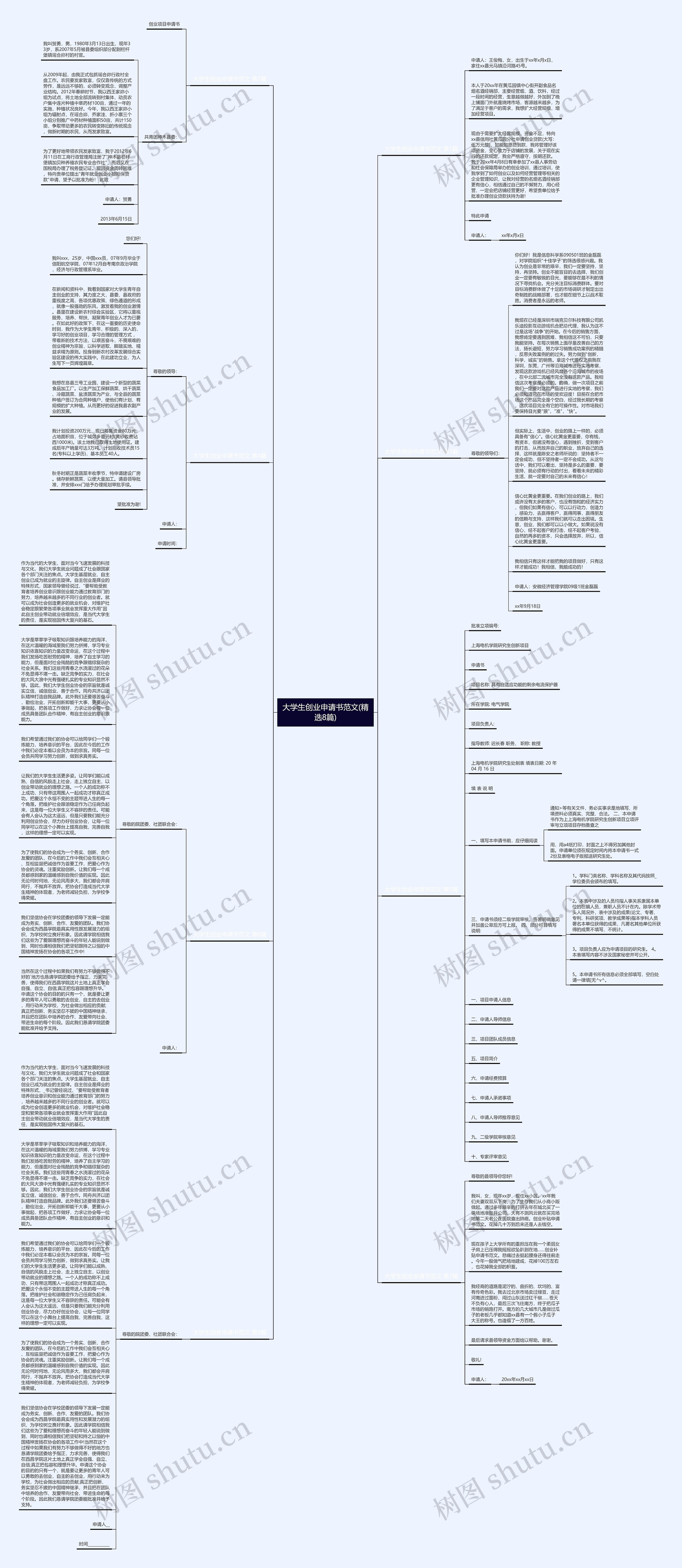 大学生创业申请书范文(精选8篇)思维导图