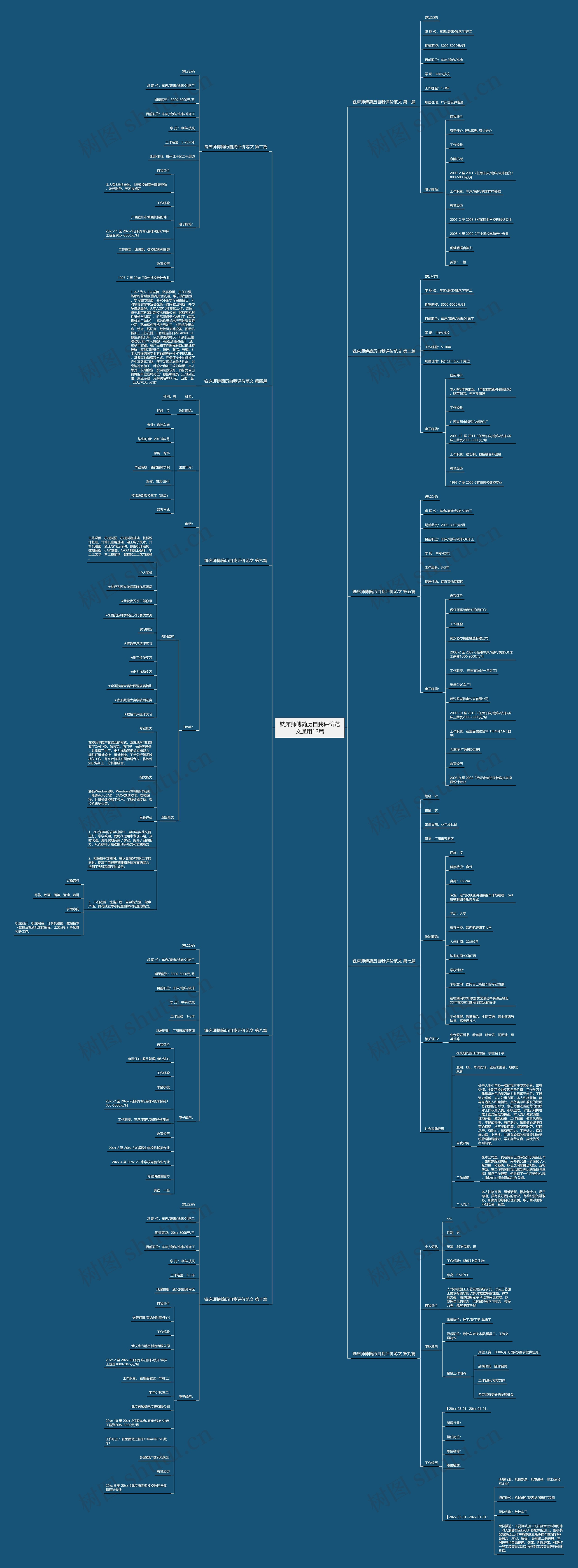 铣床师傅简历自我评价范文通用12篇思维导图