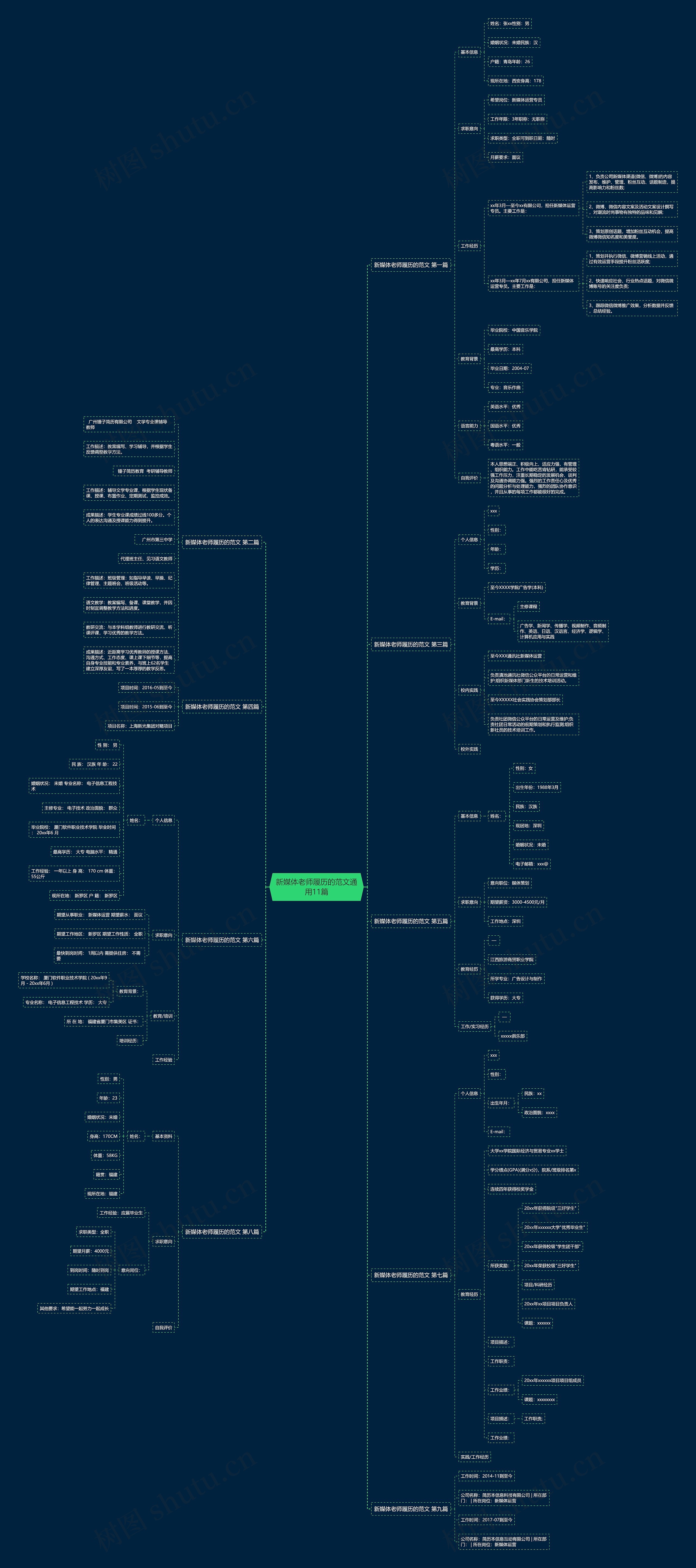 新媒体老师履历的范文通用11篇思维导图