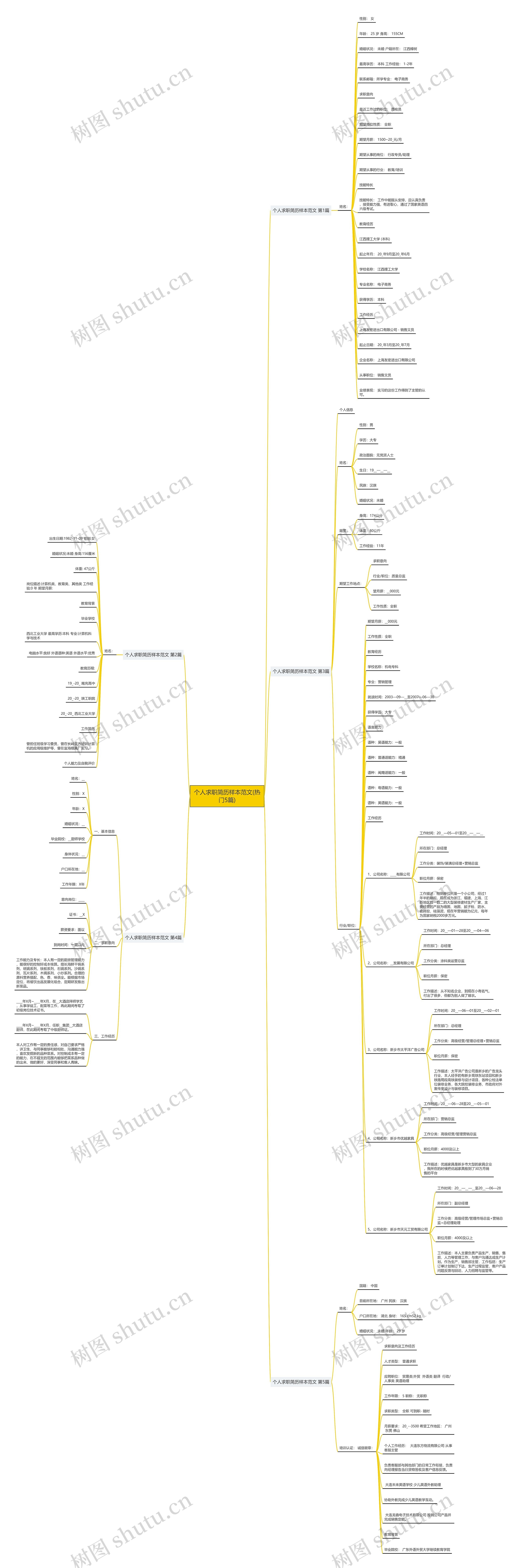 个人求职简历样本范文(热门5篇)思维导图