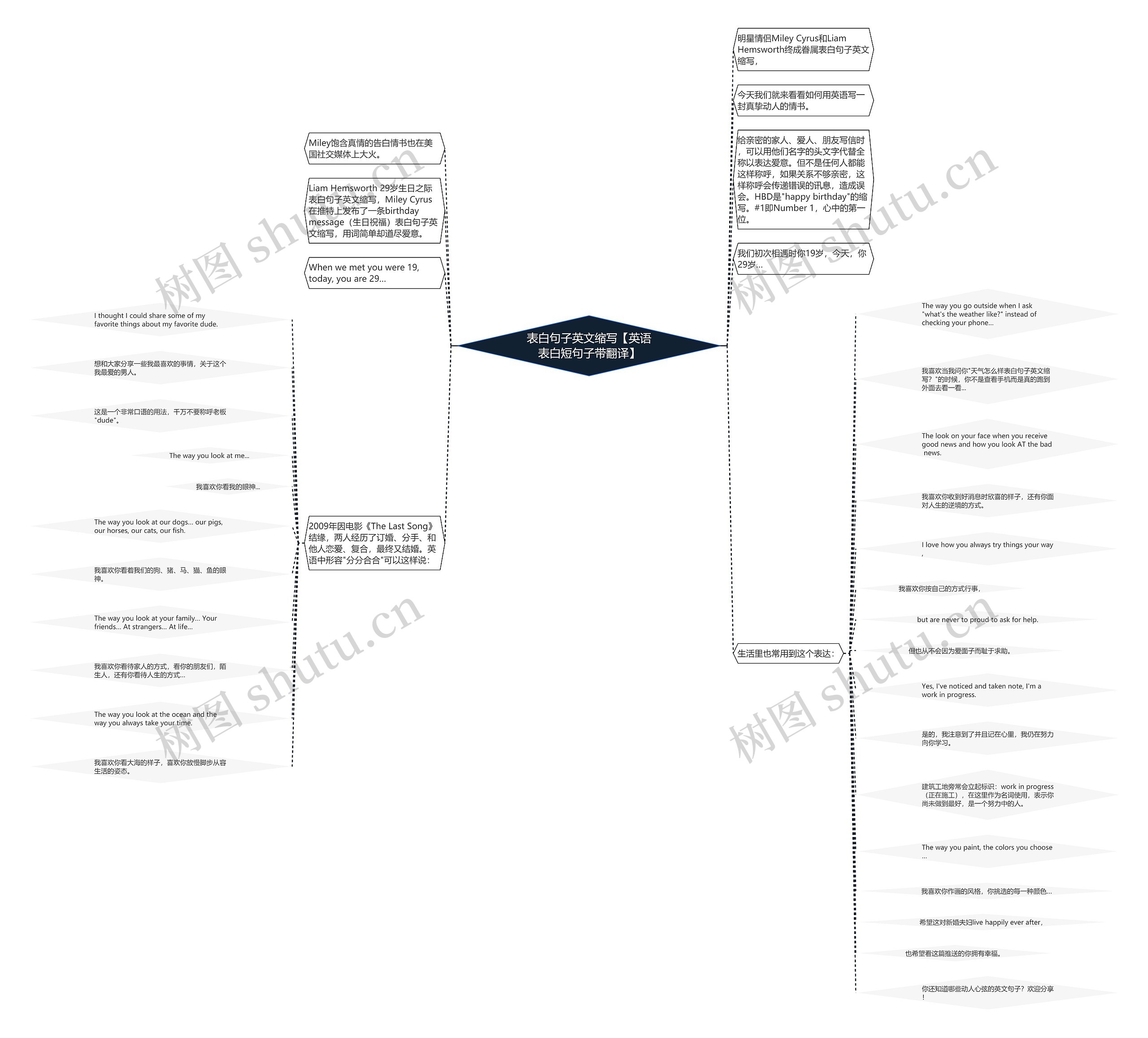 表白句子英文缩写【英语表白短句子带翻译】思维导图