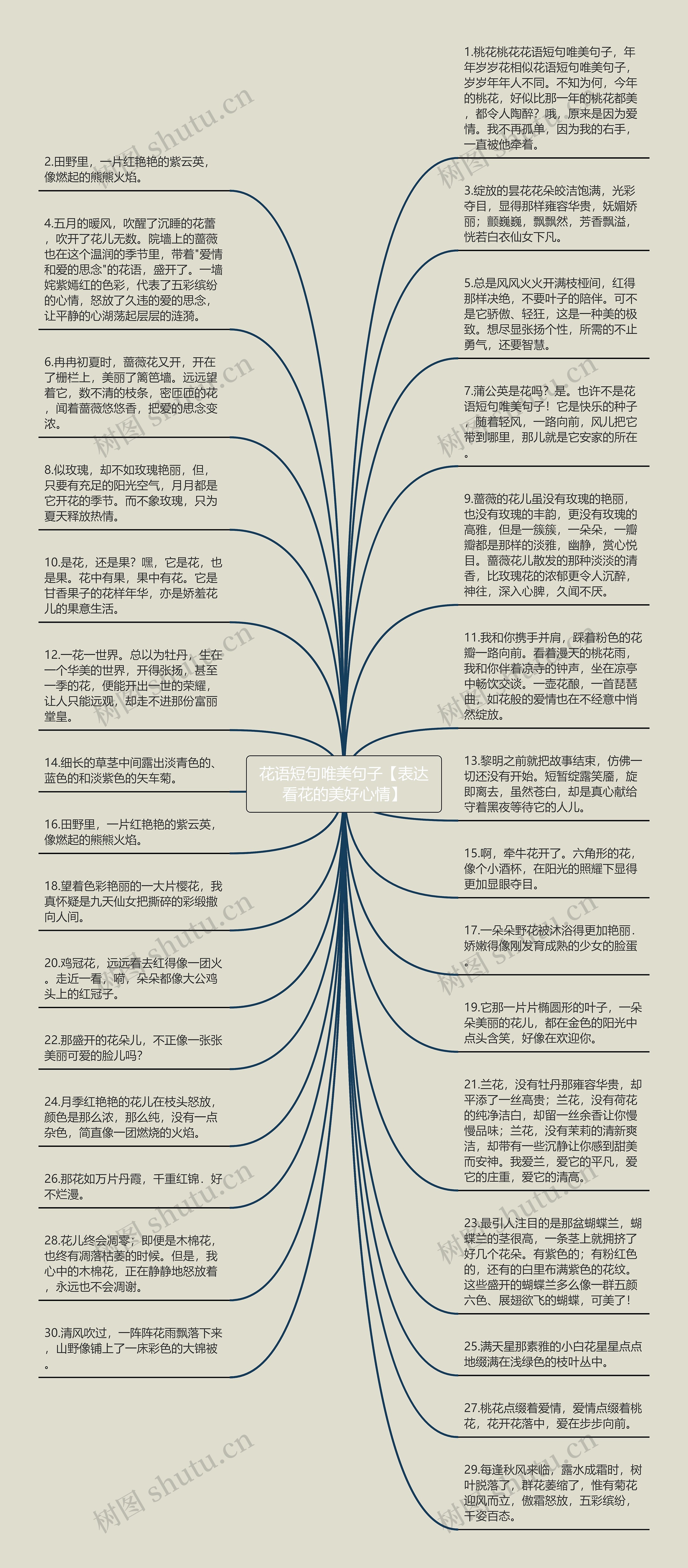 花语短句唯美句子【表达看花的美好心情】思维导图