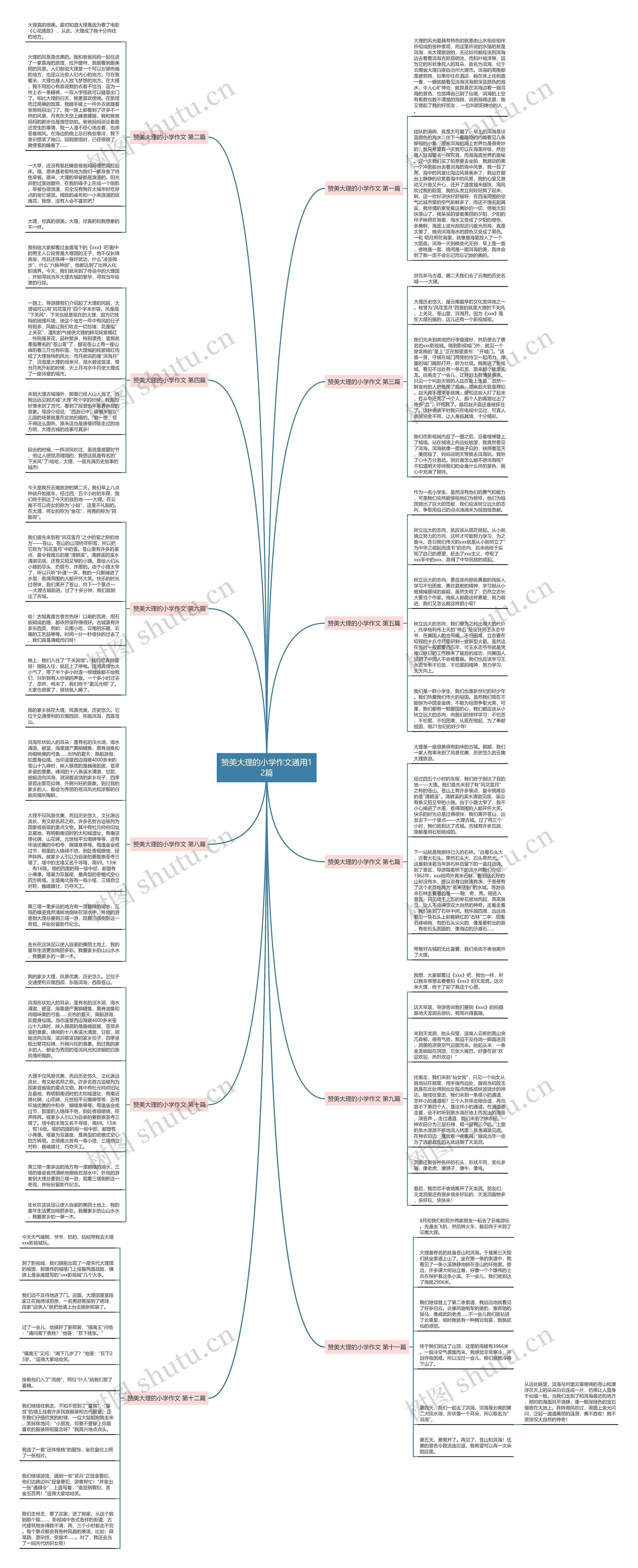 赞美大理的小学作文通用12篇思维导图