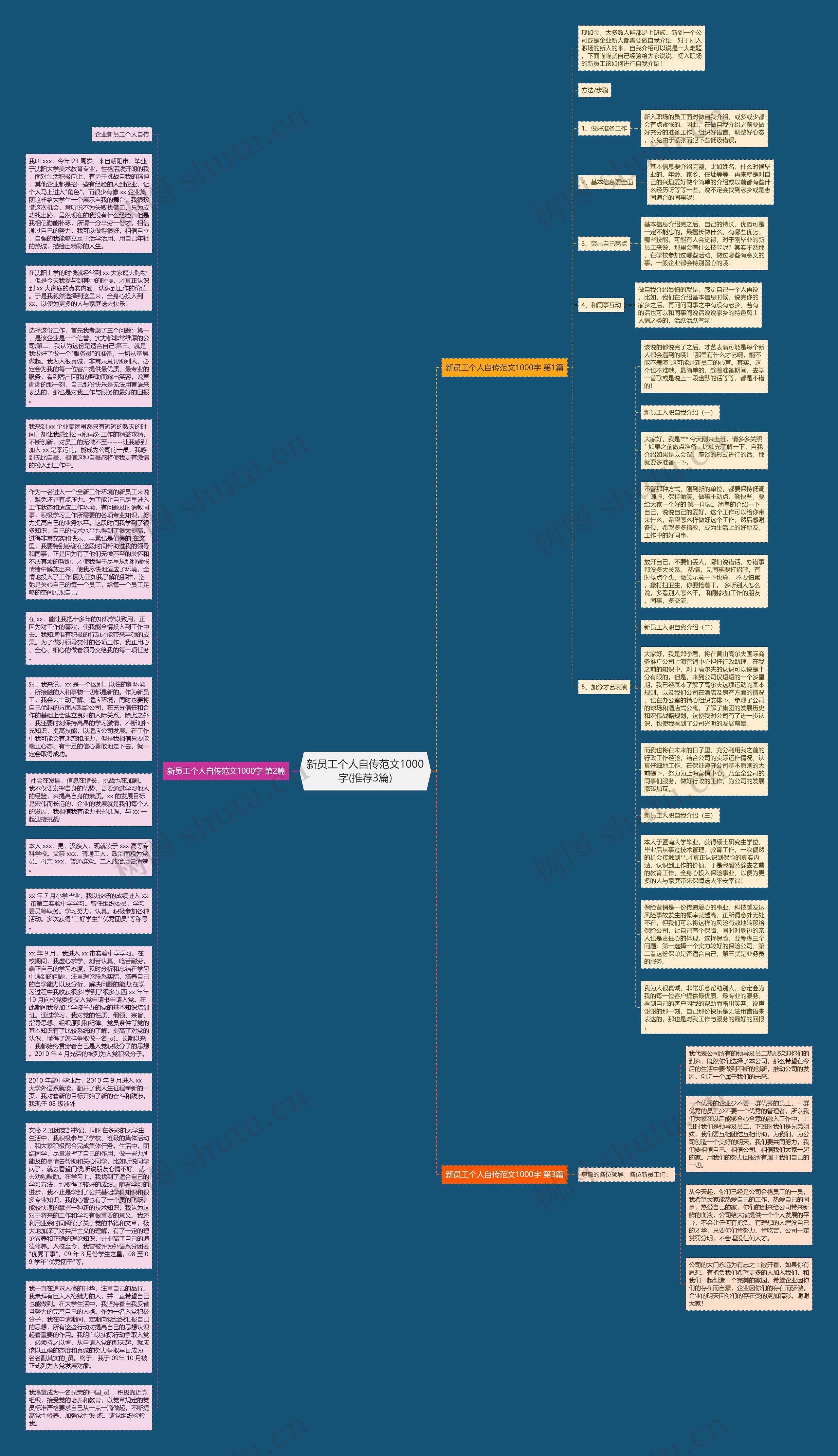 新员工个人自传范文1000字(推荐3篇)思维导图