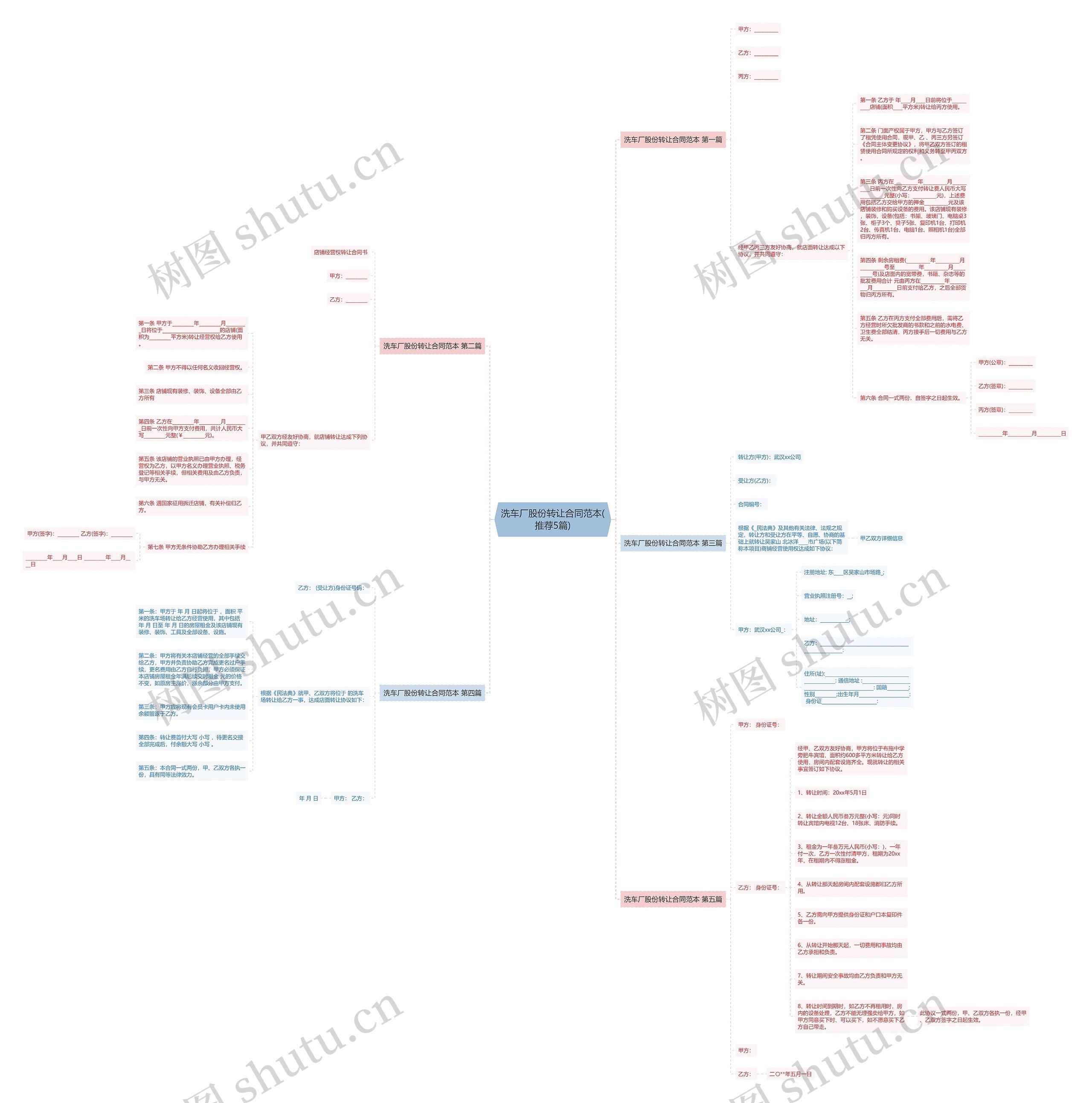洗车厂股份转让合同范本(推荐5篇)思维导图