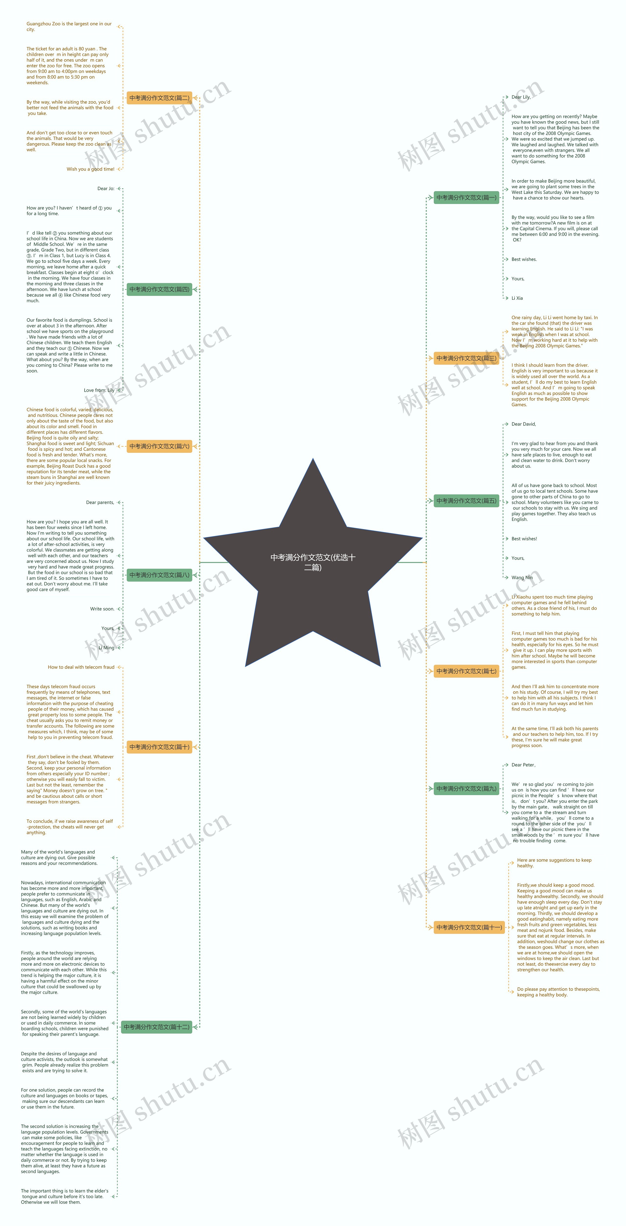 中考满分作文范文(优选十二篇)思维导图
