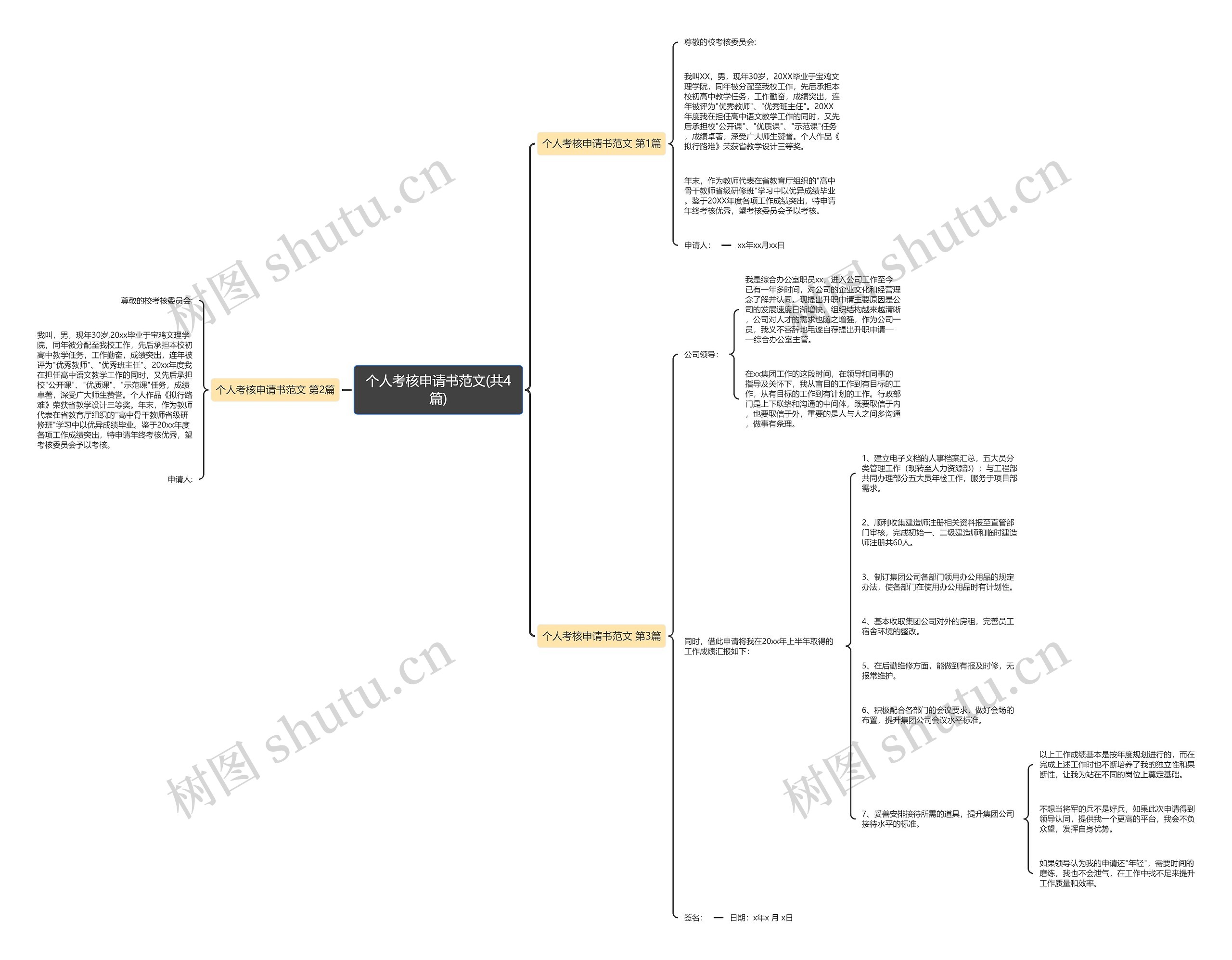 个人考核申请书范文(共4篇)思维导图