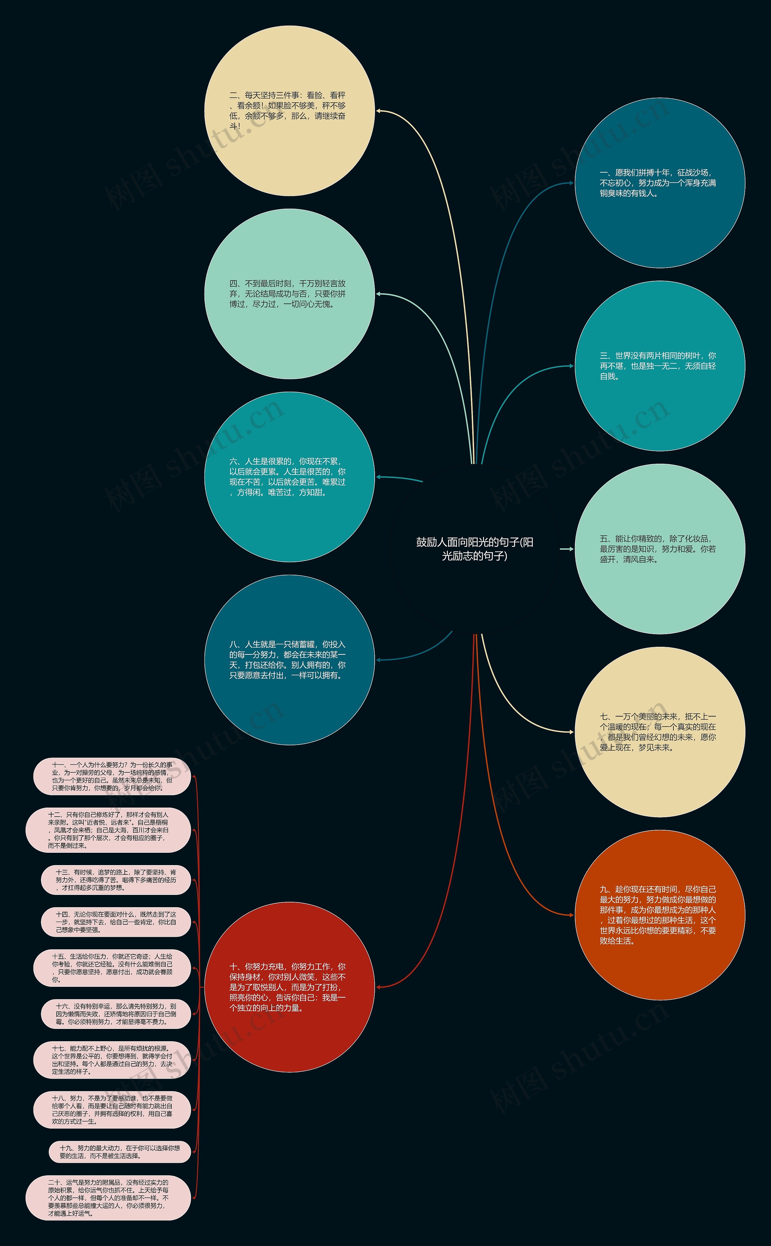 鼓励人面向阳光的句子(阳光励志的句子)思维导图