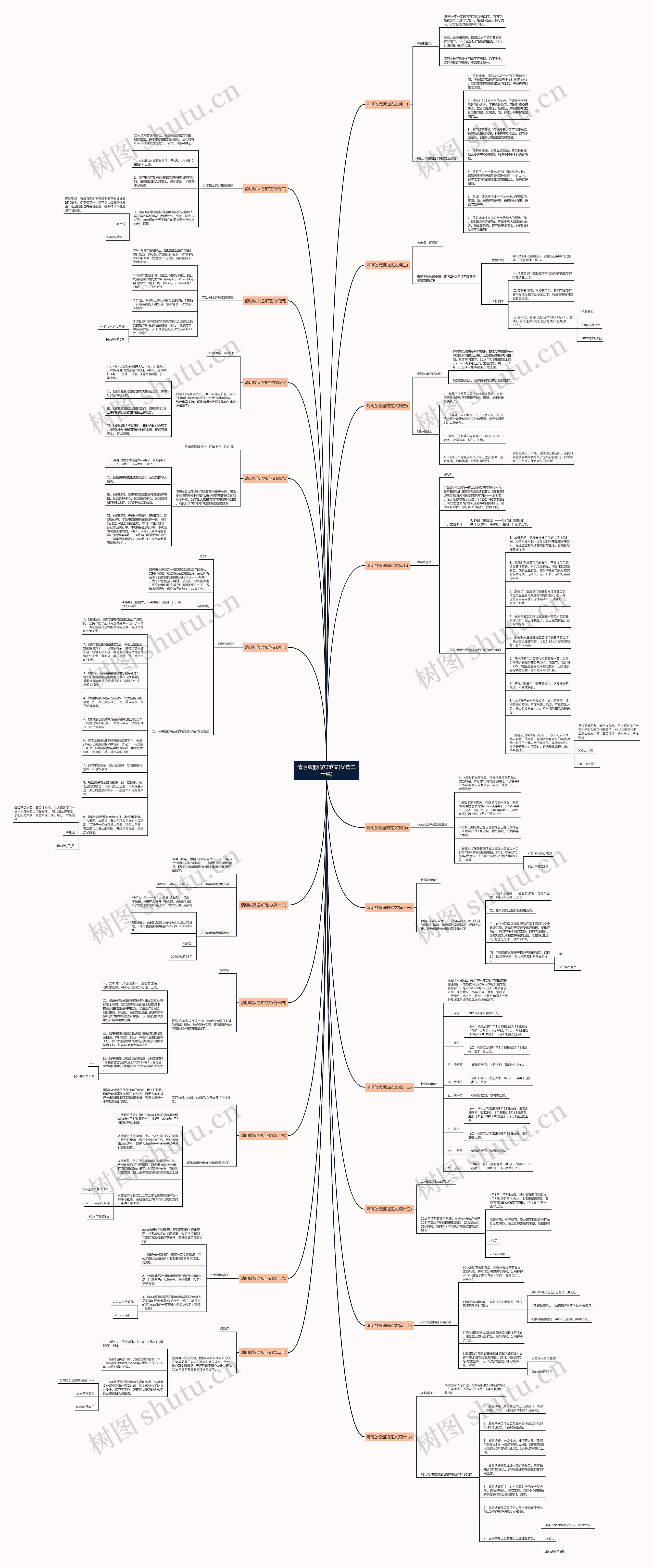 清明放假通知范文(优选二十篇)思维导图