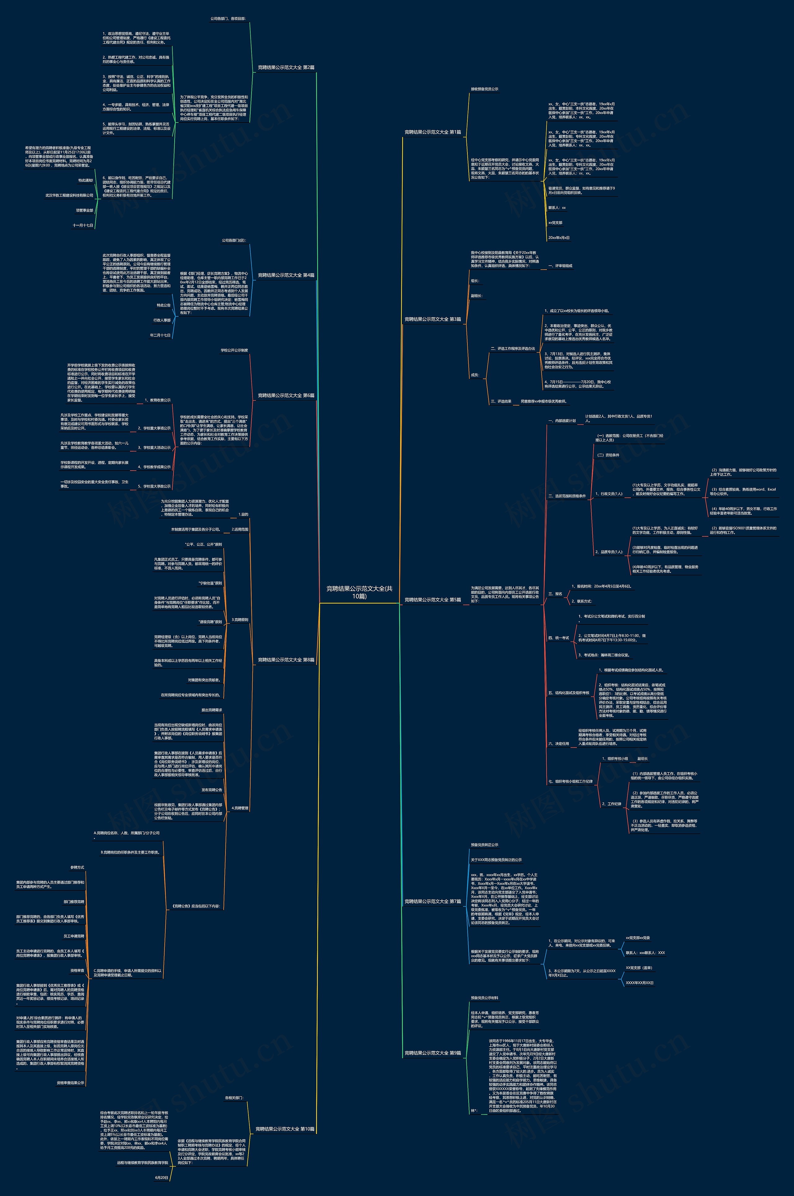 竞聘结果公示范文大全(共10篇)思维导图