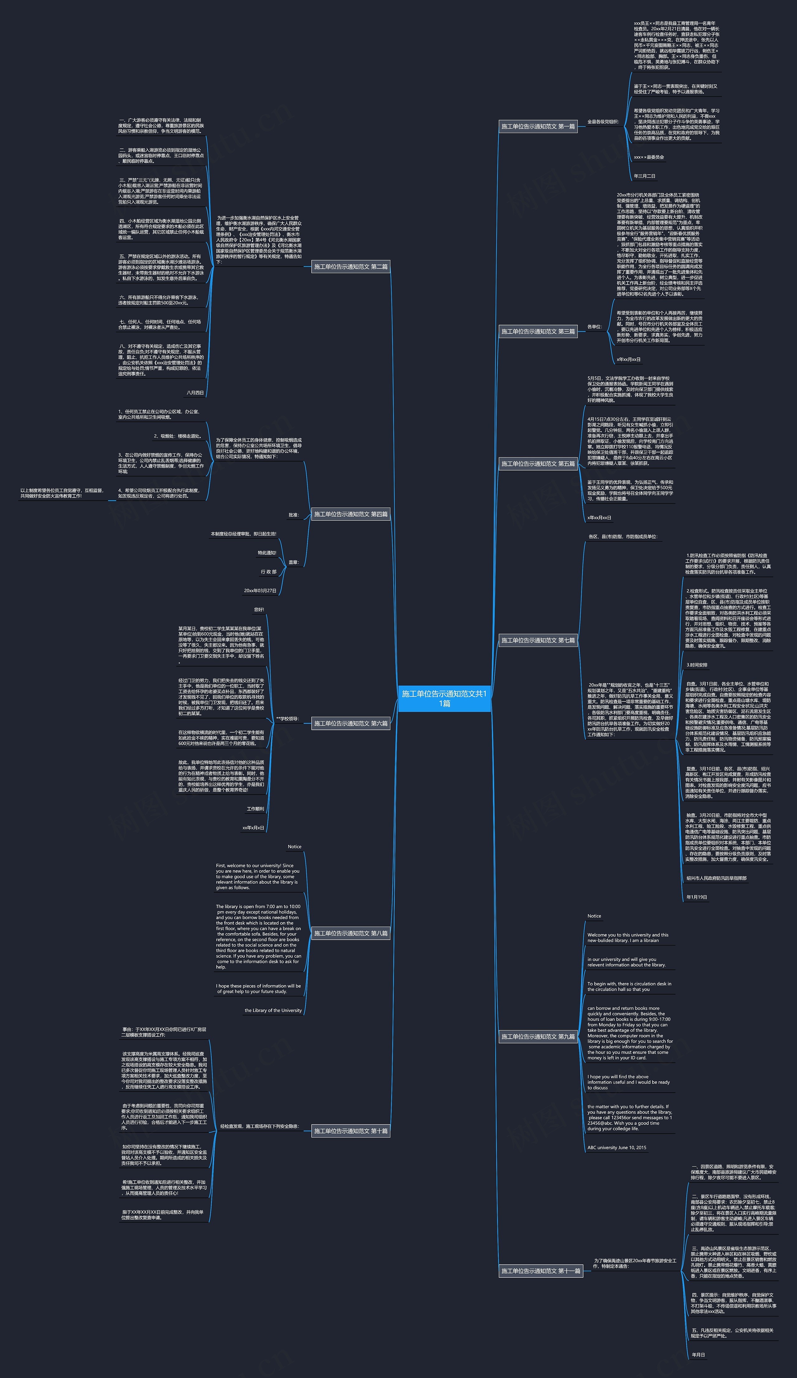 施工单位告示通知范文共11篇思维导图