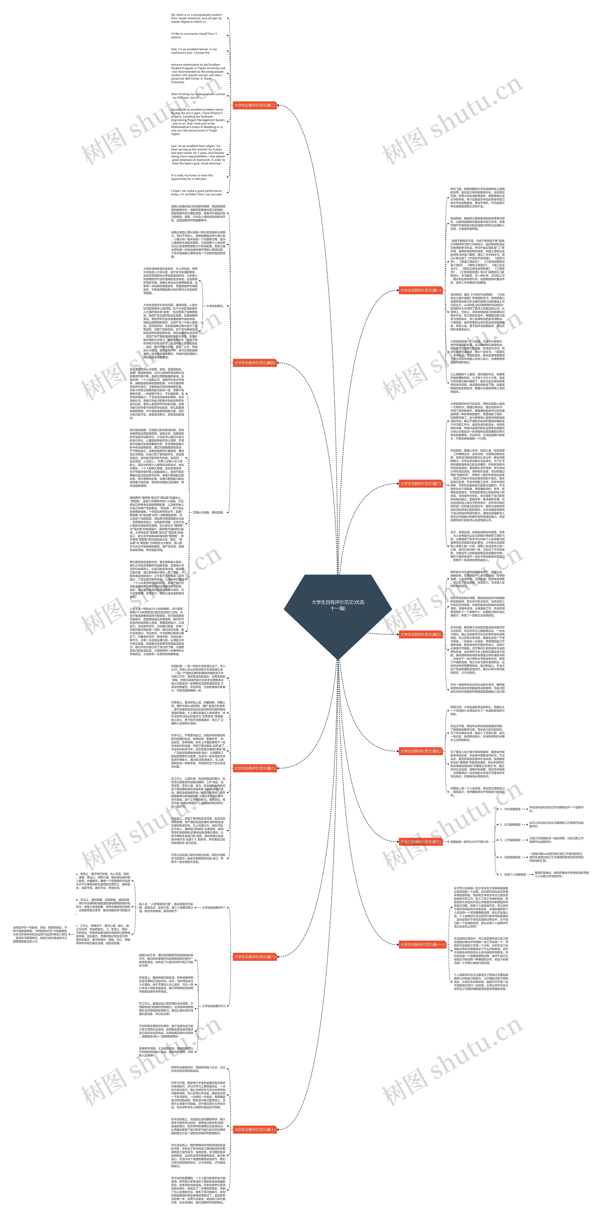 大学生自我评价范文(优选十一篇)思维导图