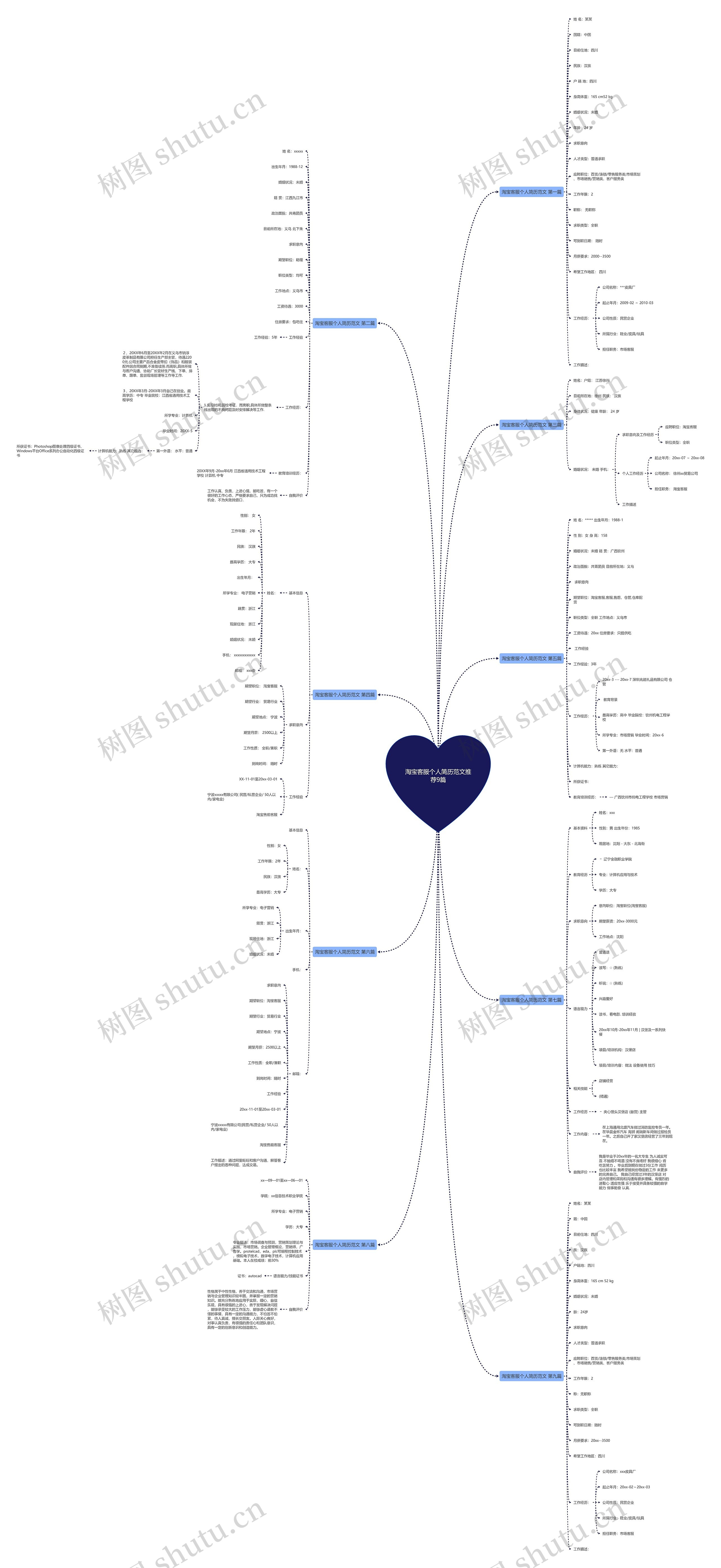 淘宝客服个人简历范文推荐9篇思维导图
