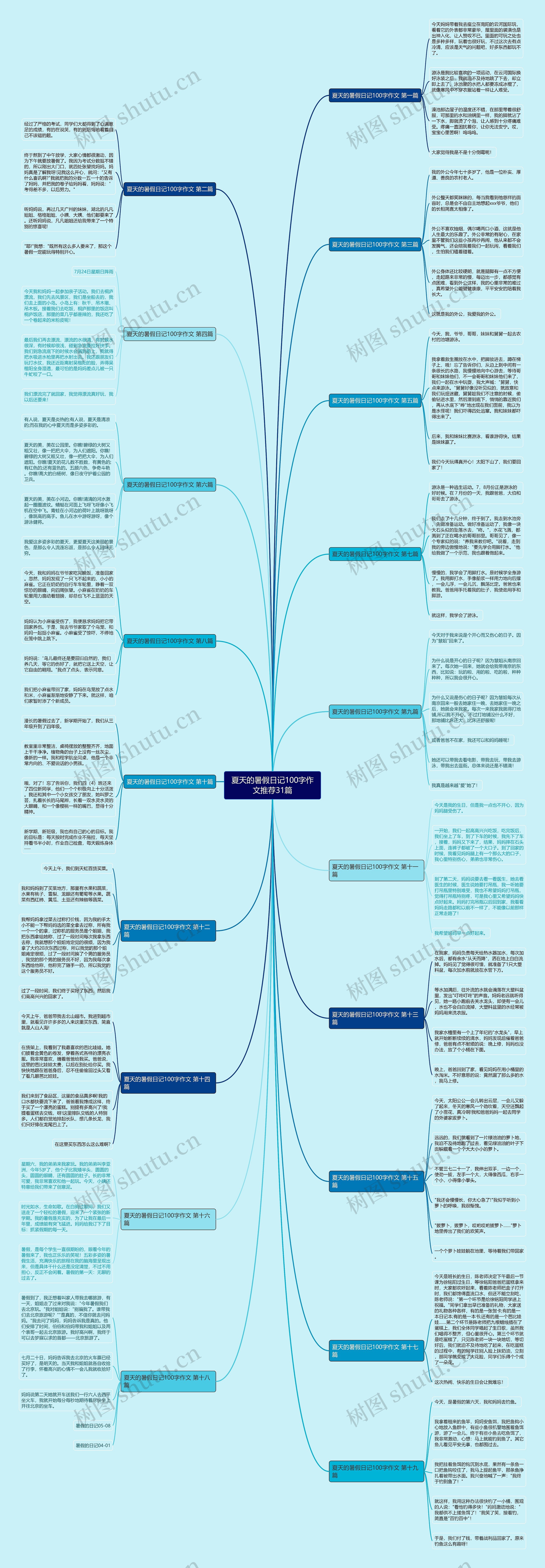 夏天的暑假日记100字作文推荐31篇思维导图