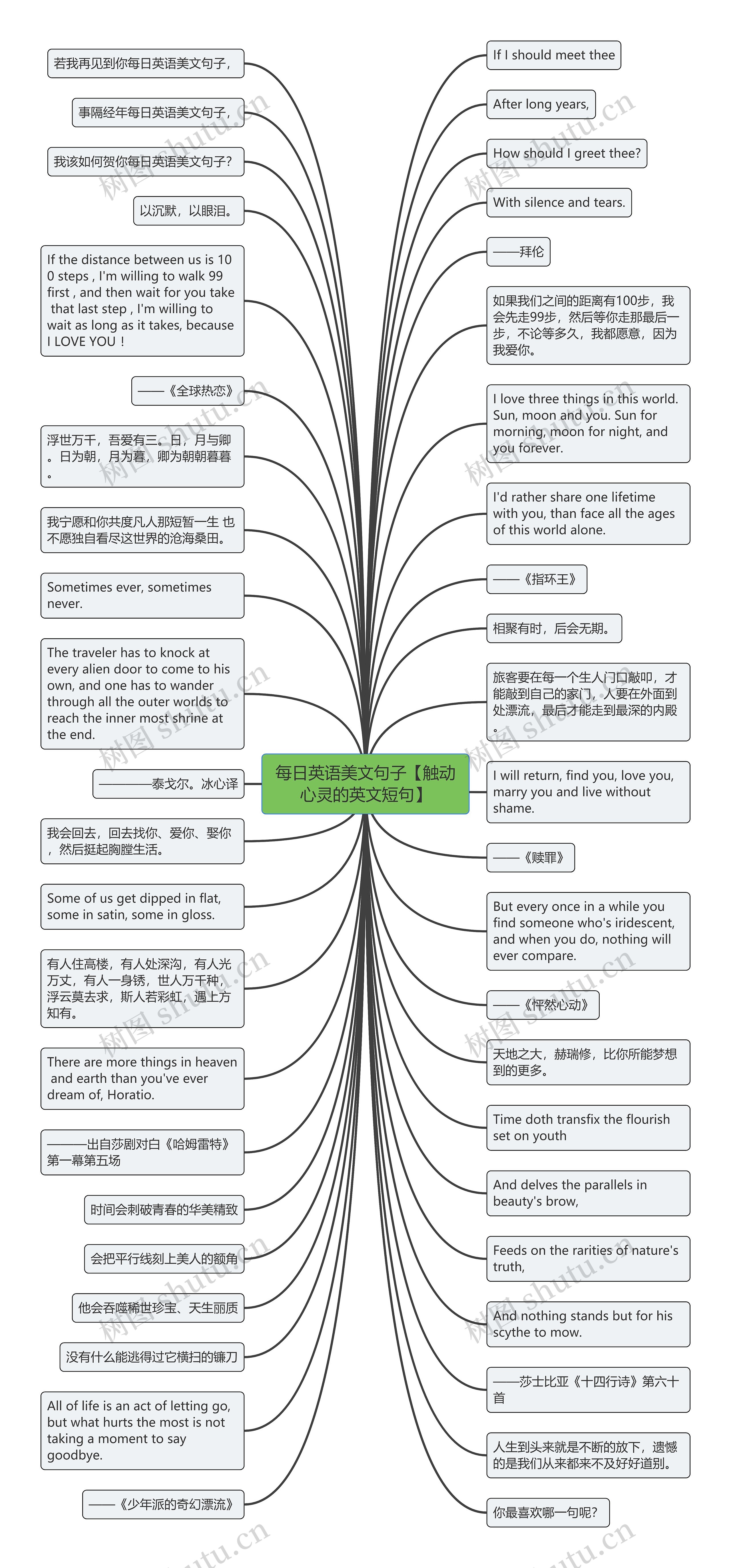 每日英语美文句子【触动心灵的英文短句】思维导图