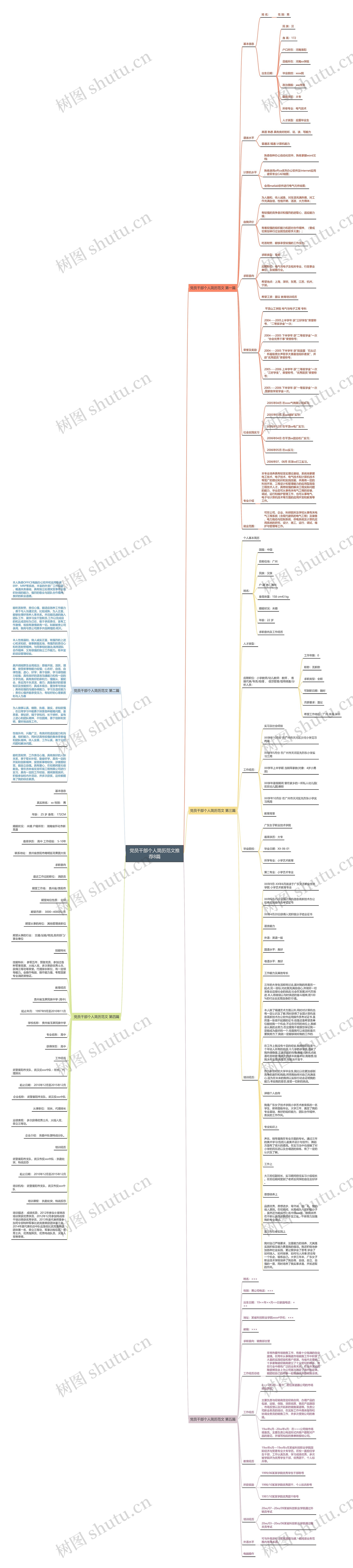 党员干部个人简历范文推荐8篇思维导图