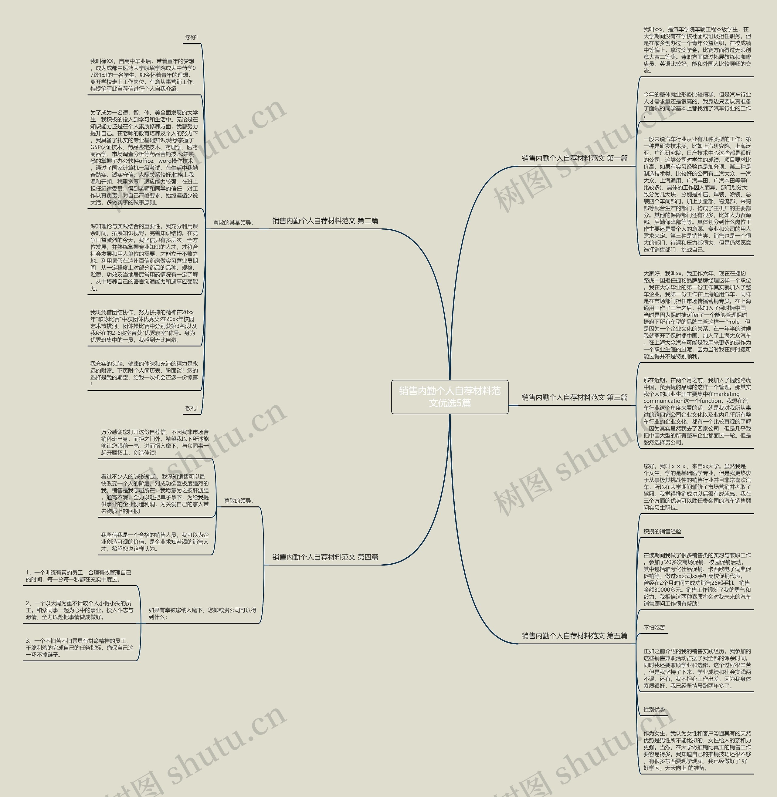 销售内勤个人自荐材料范文优选5篇思维导图