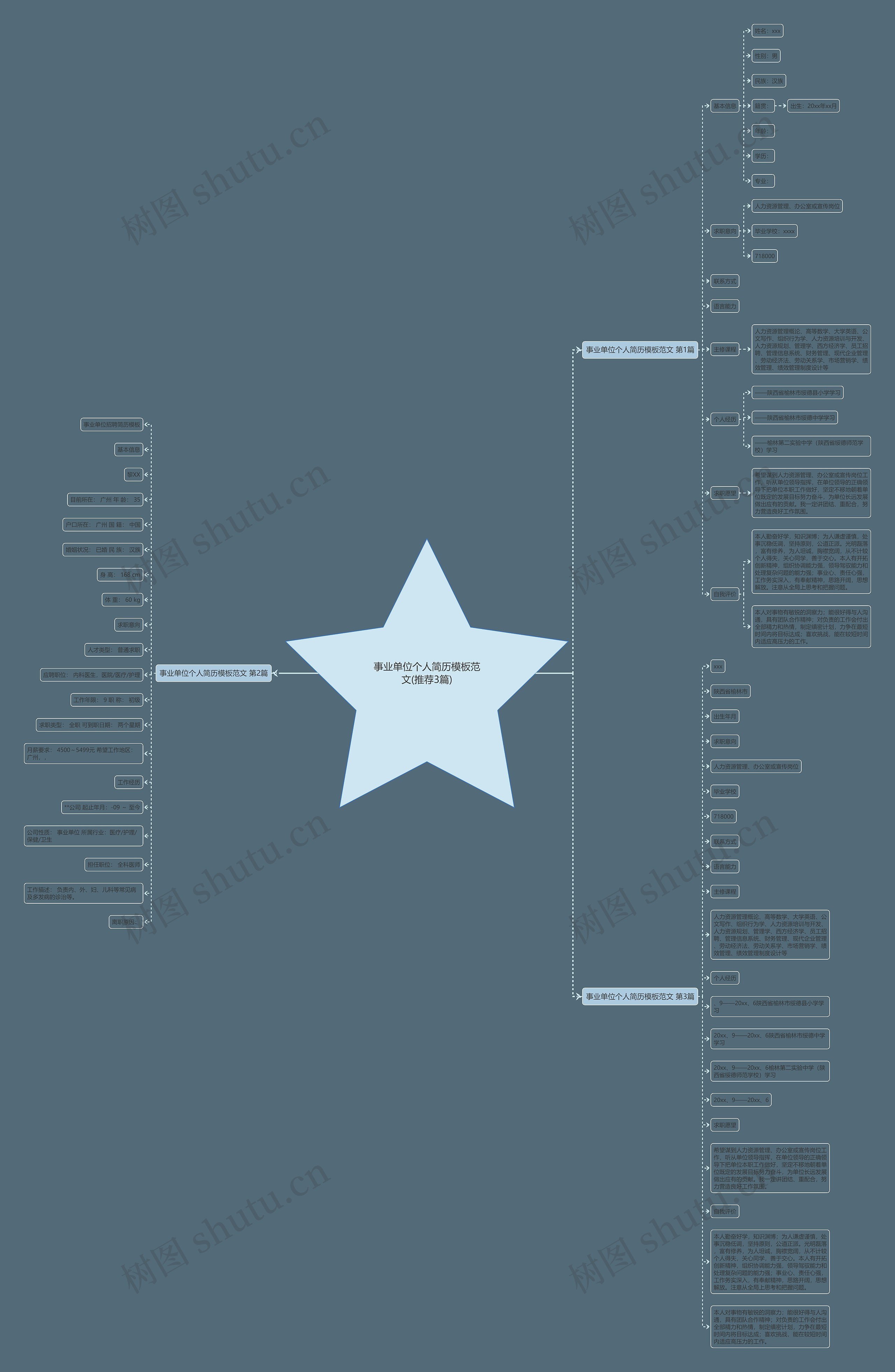 事业单位个人简历范文(推荐3篇)思维导图