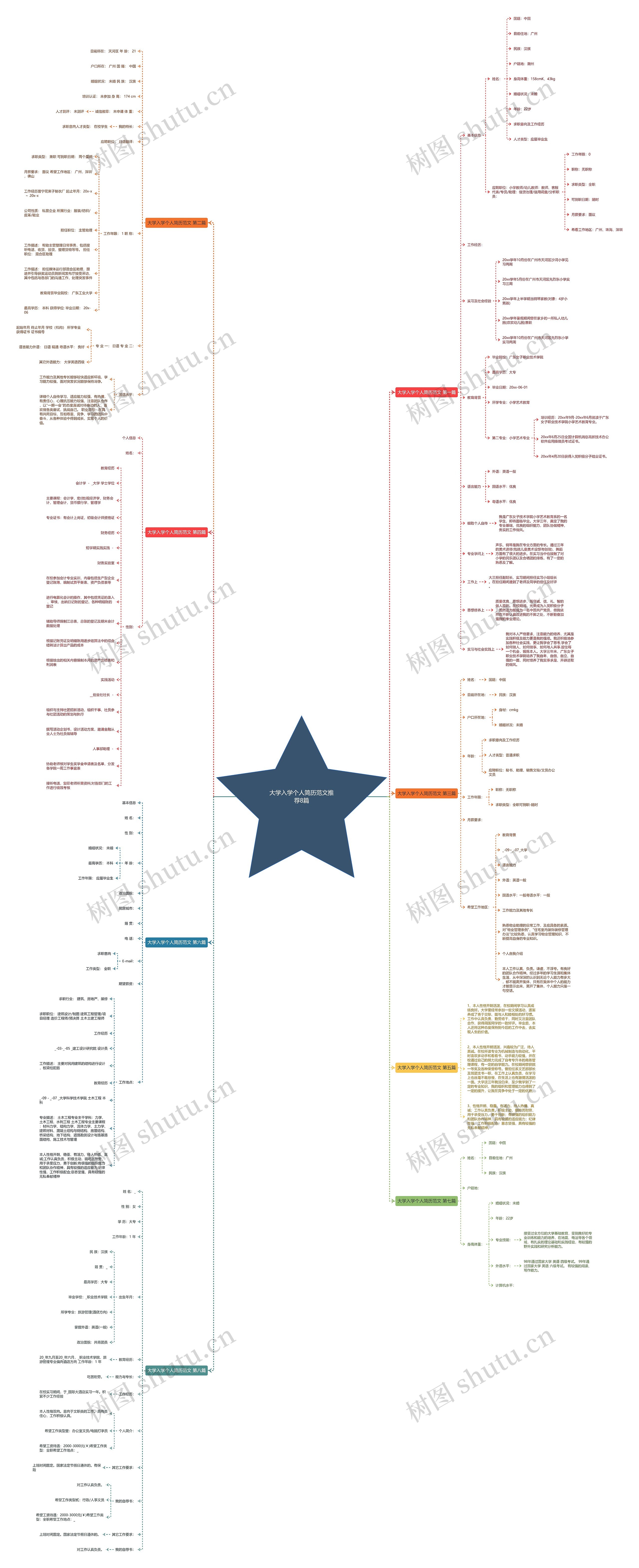 大学入学个人简历范文推荐8篇思维导图