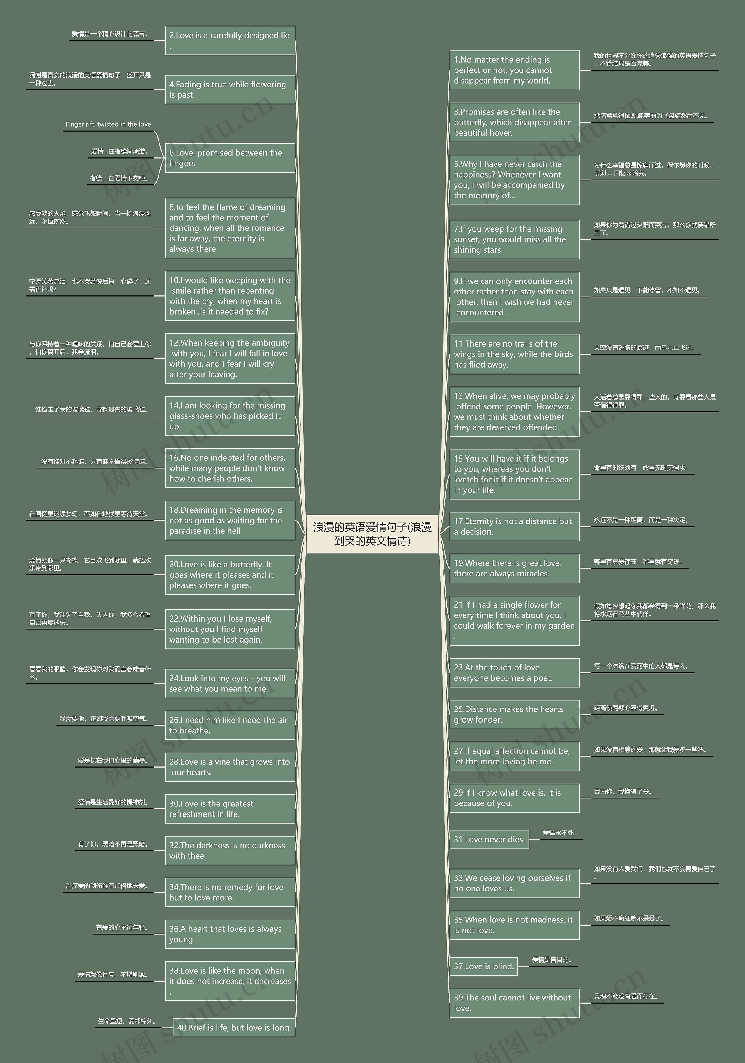 浪漫的英语爱情句子(浪漫到哭的英文情诗)思维导图