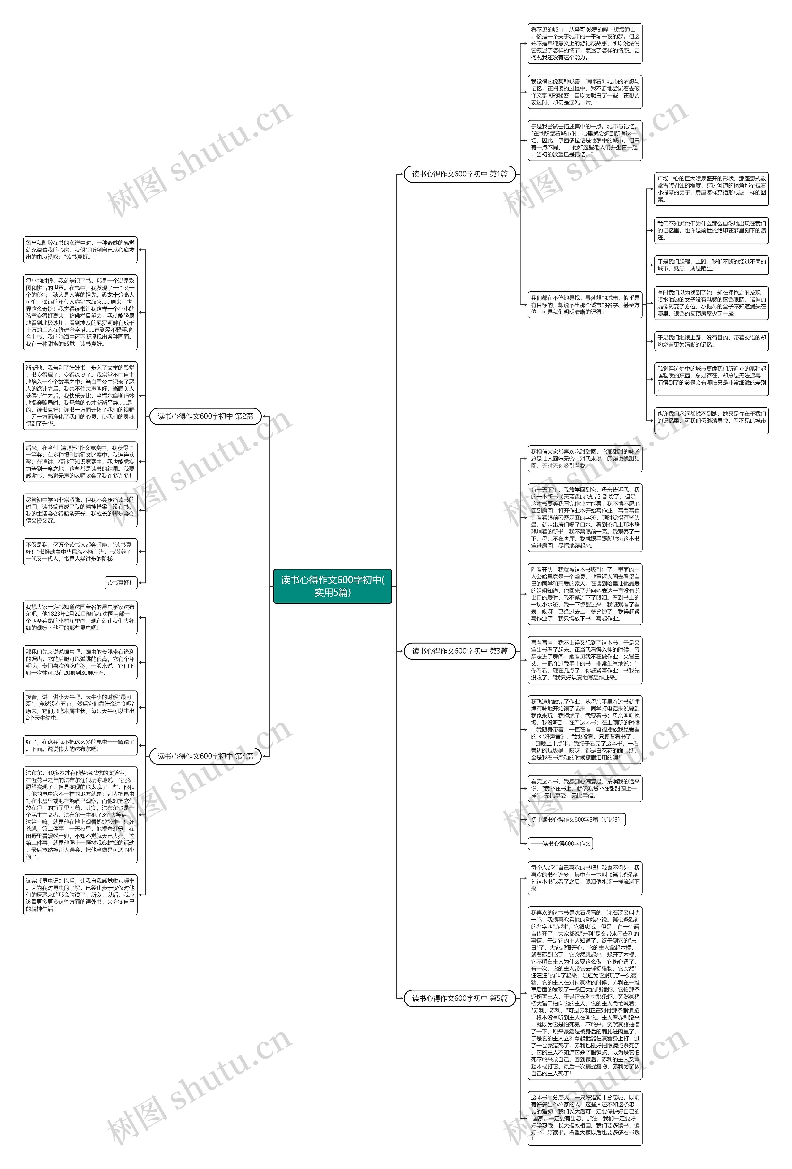 读书心得作文600字初中(实用5篇)思维导图