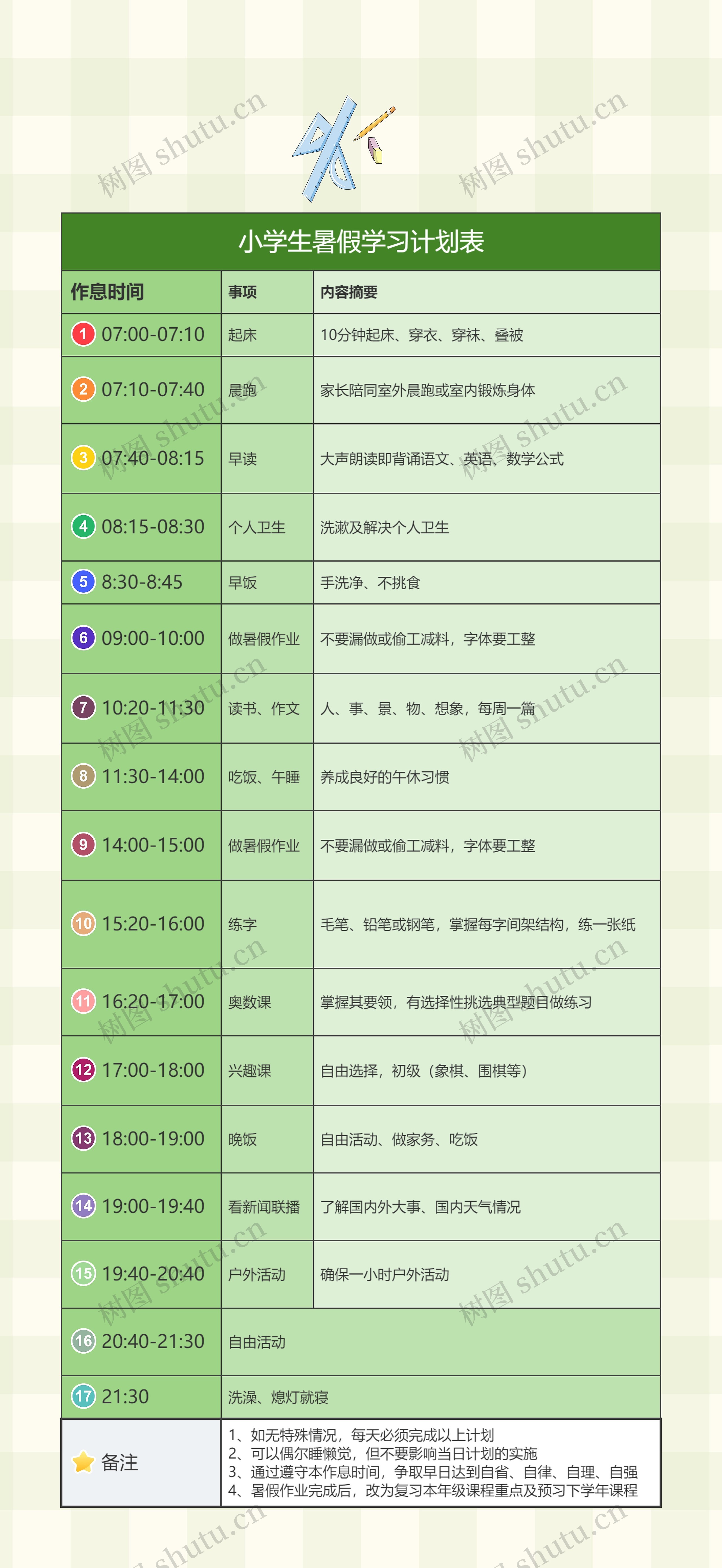 ﻿小学生暑假学习计划表