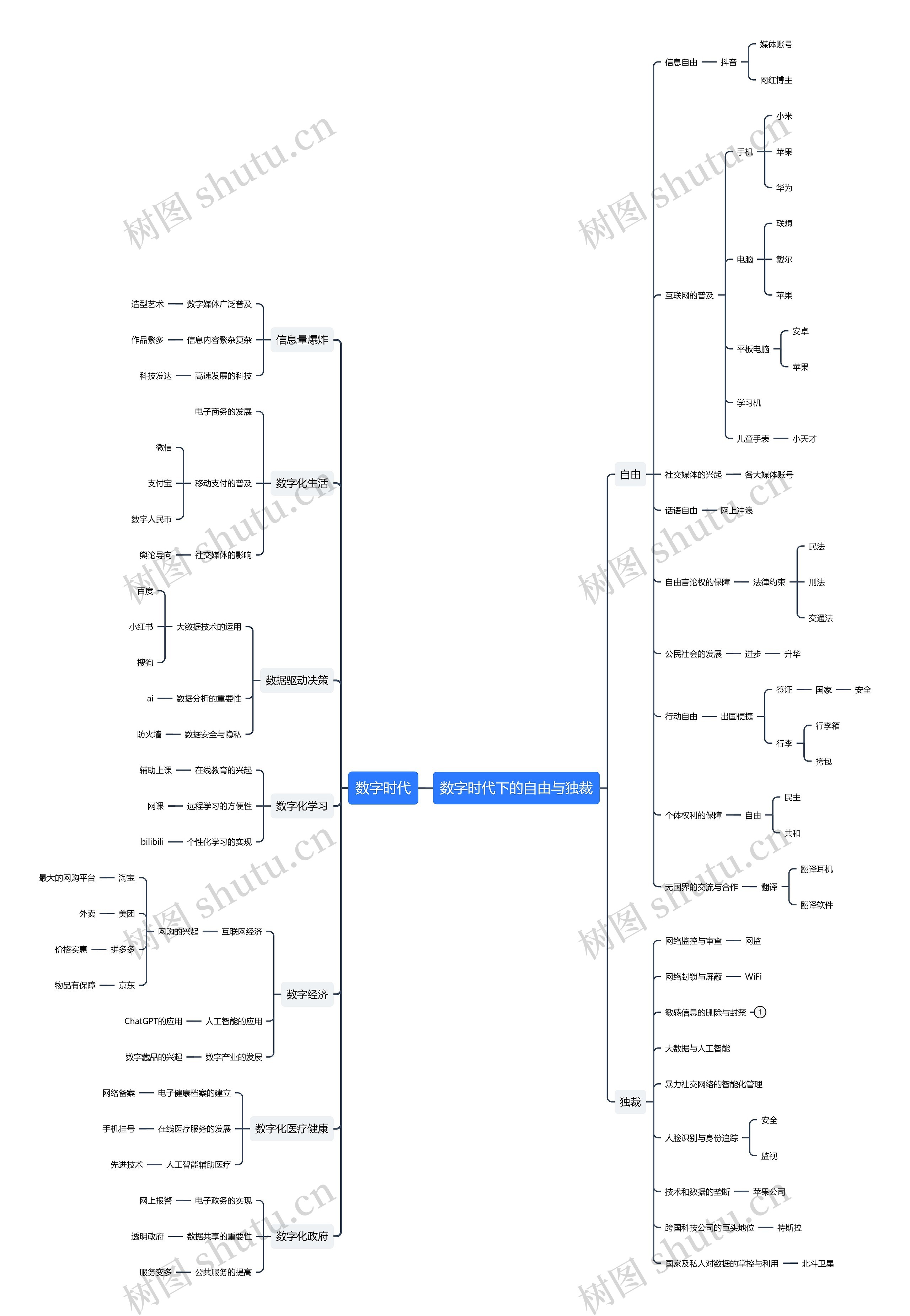 数字时代下的自由与独裁思维导图