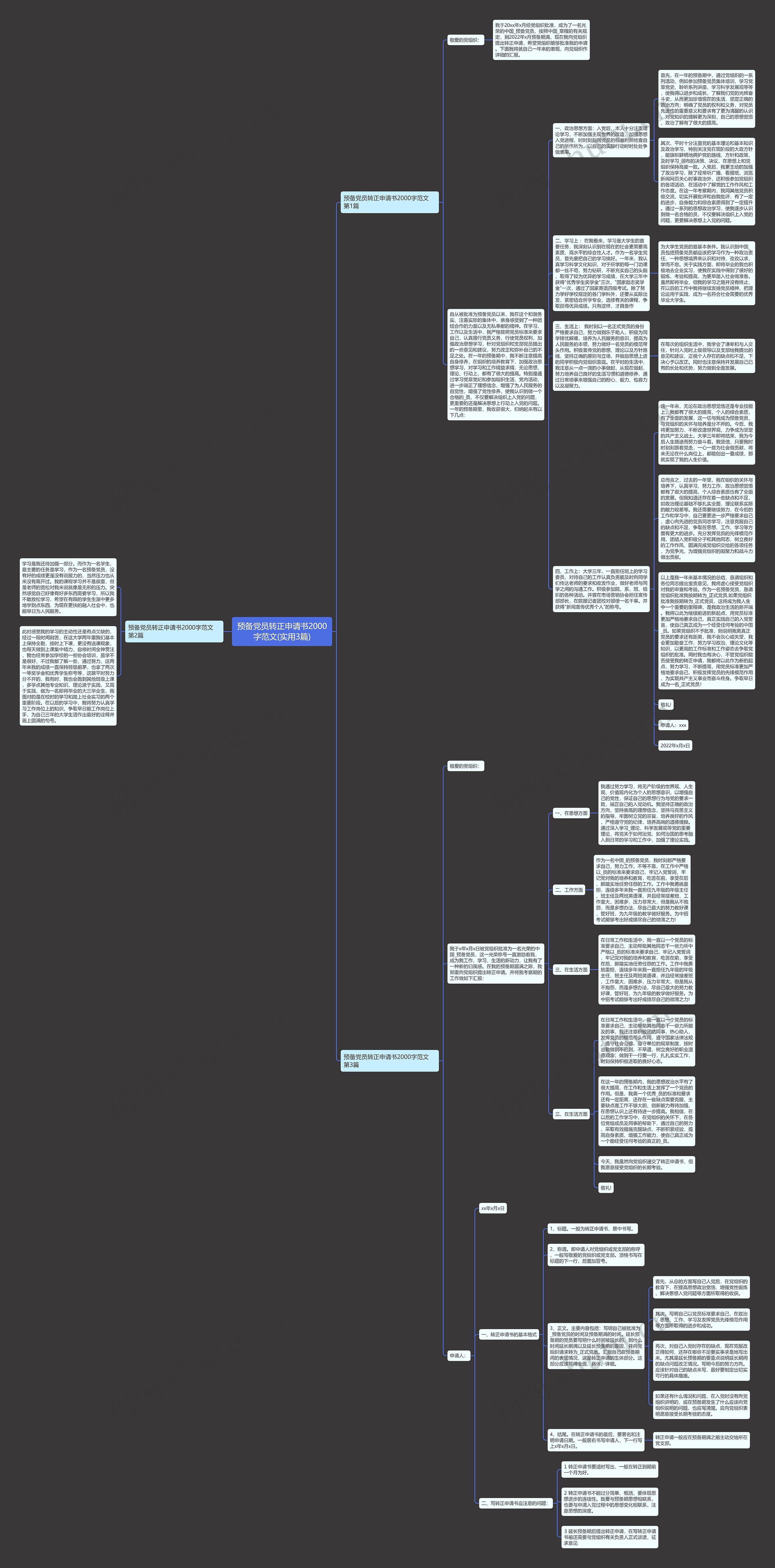 预备党员转正申请书2000字范文(实用3篇)思维导图