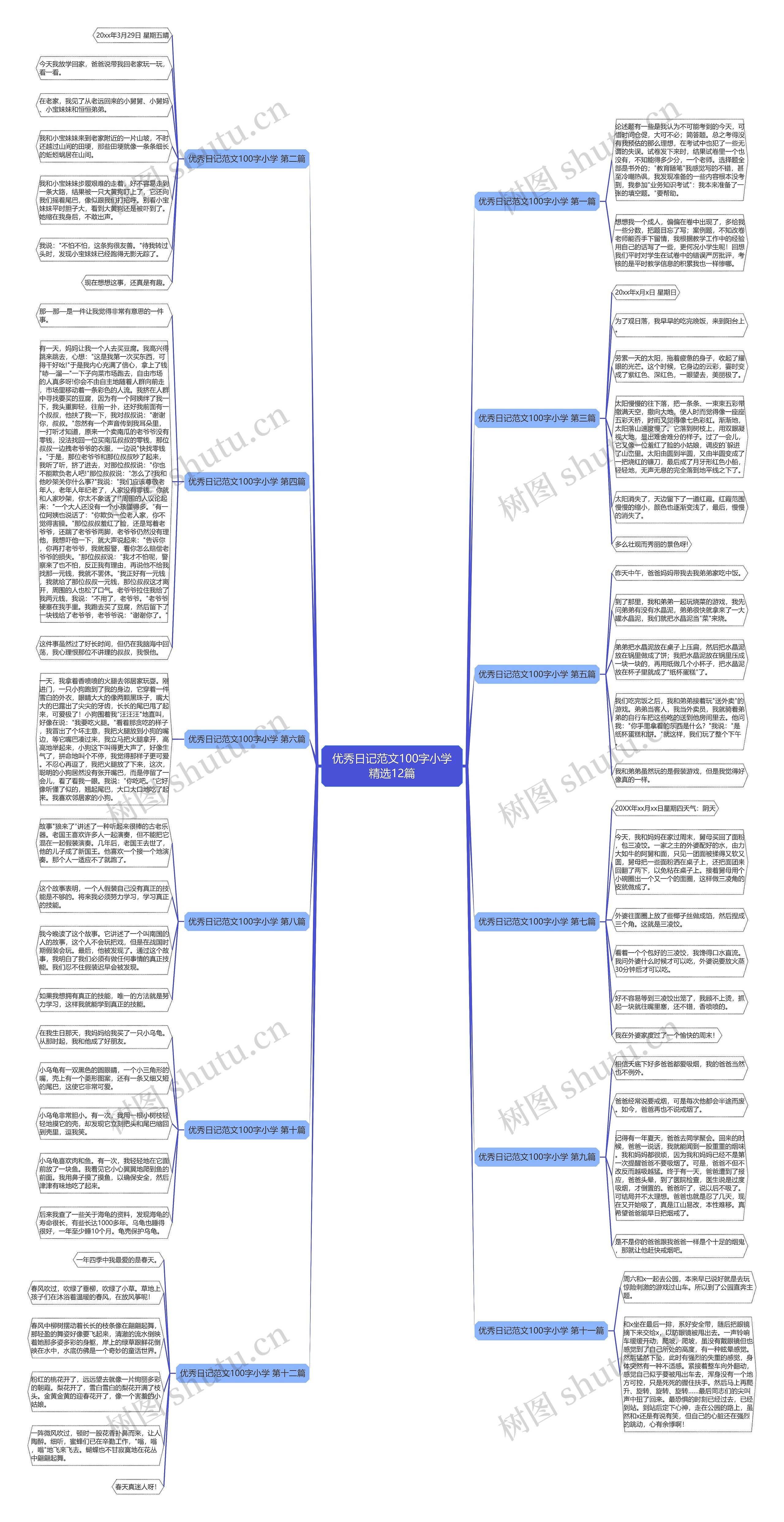 优秀日记范文100字小学精选12篇思维导图