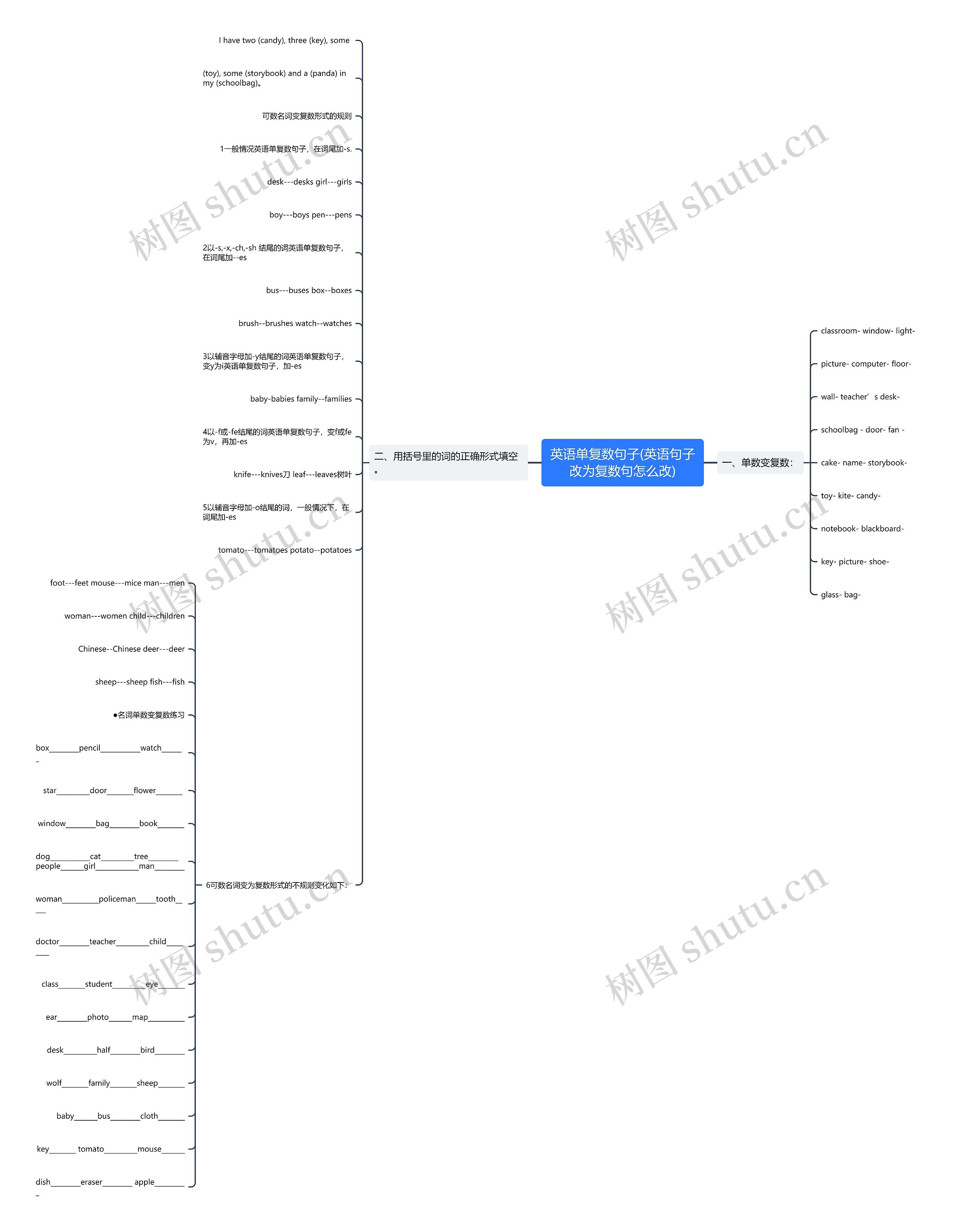 英语单复数句子(英语句子改为复数句怎么改)思维导图
