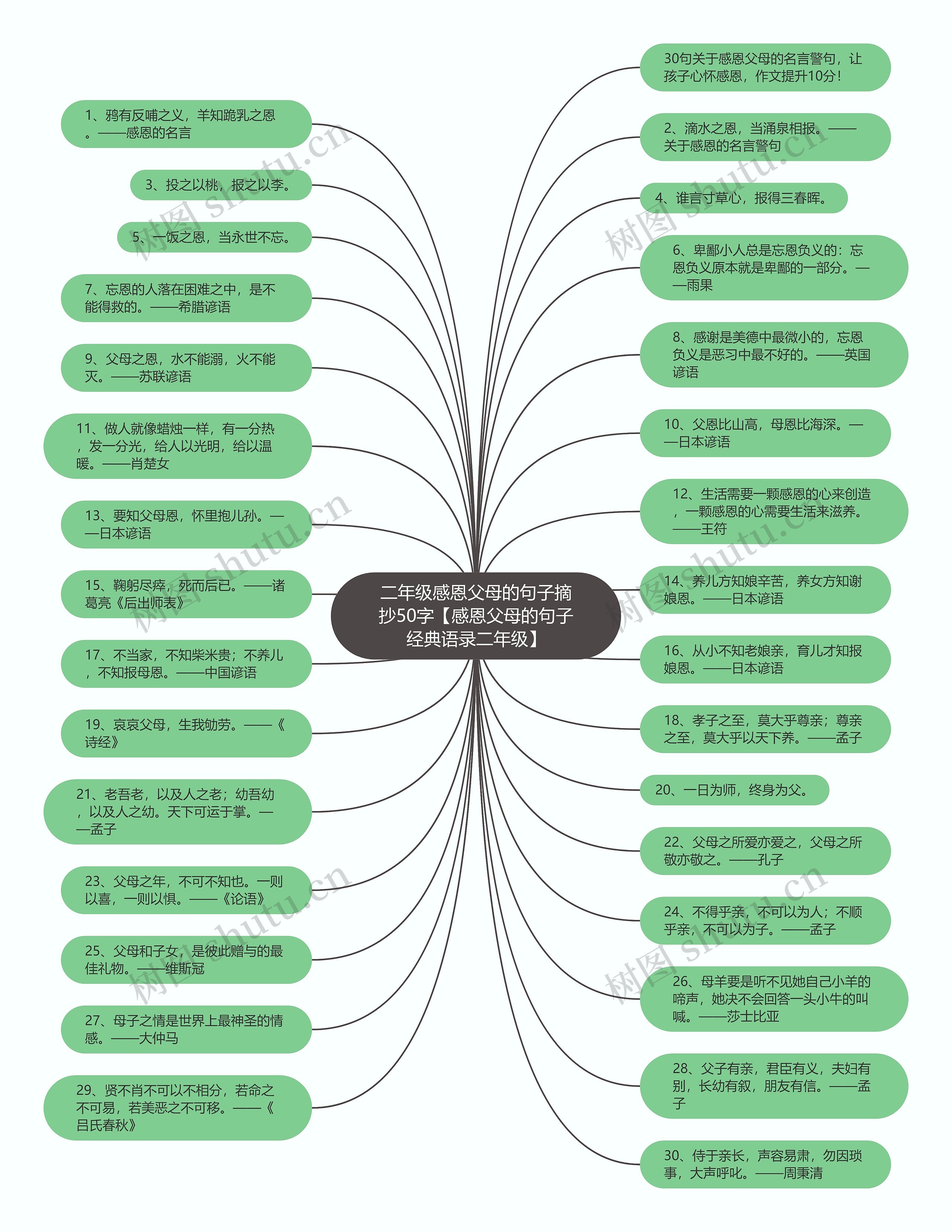 二年级感恩父母的句子摘抄50字【感恩父母的句子经典语录二年级】思维导图