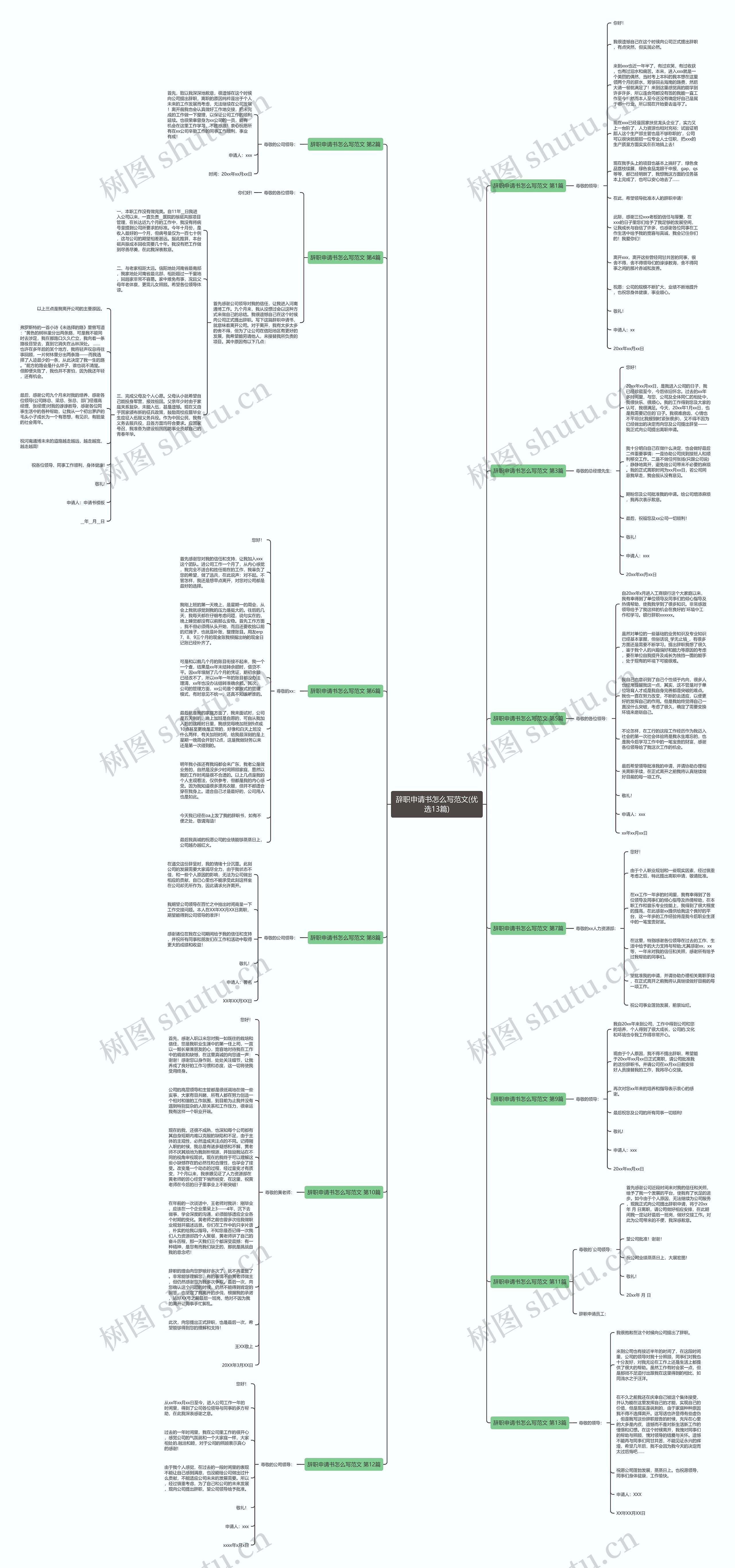 辞职申请书怎么写范文(优选13篇)思维导图