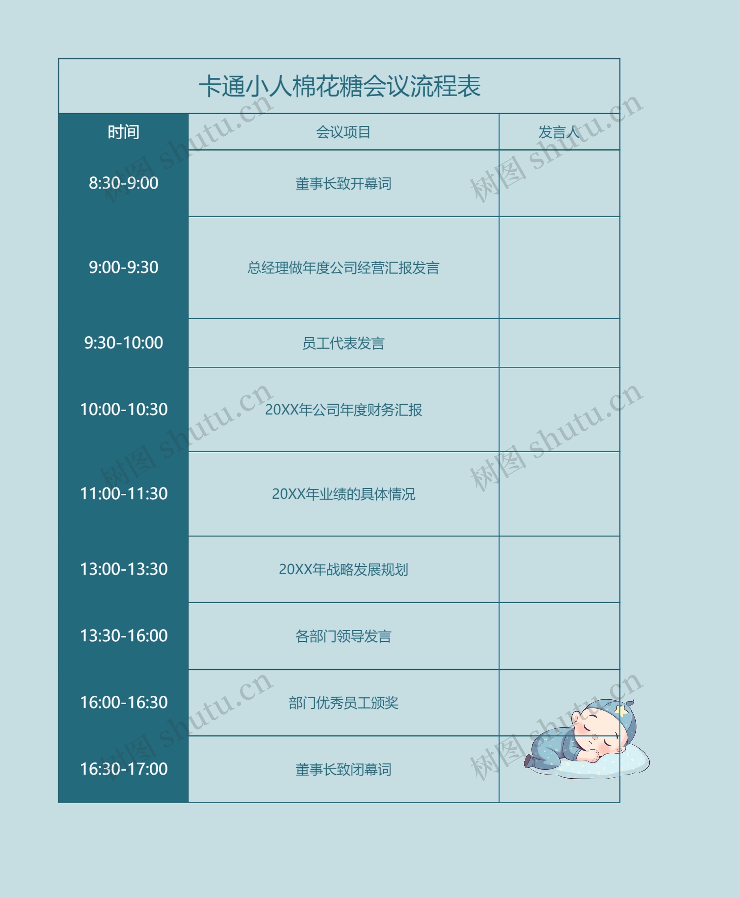 卡通小人棉花糖会议流程表
